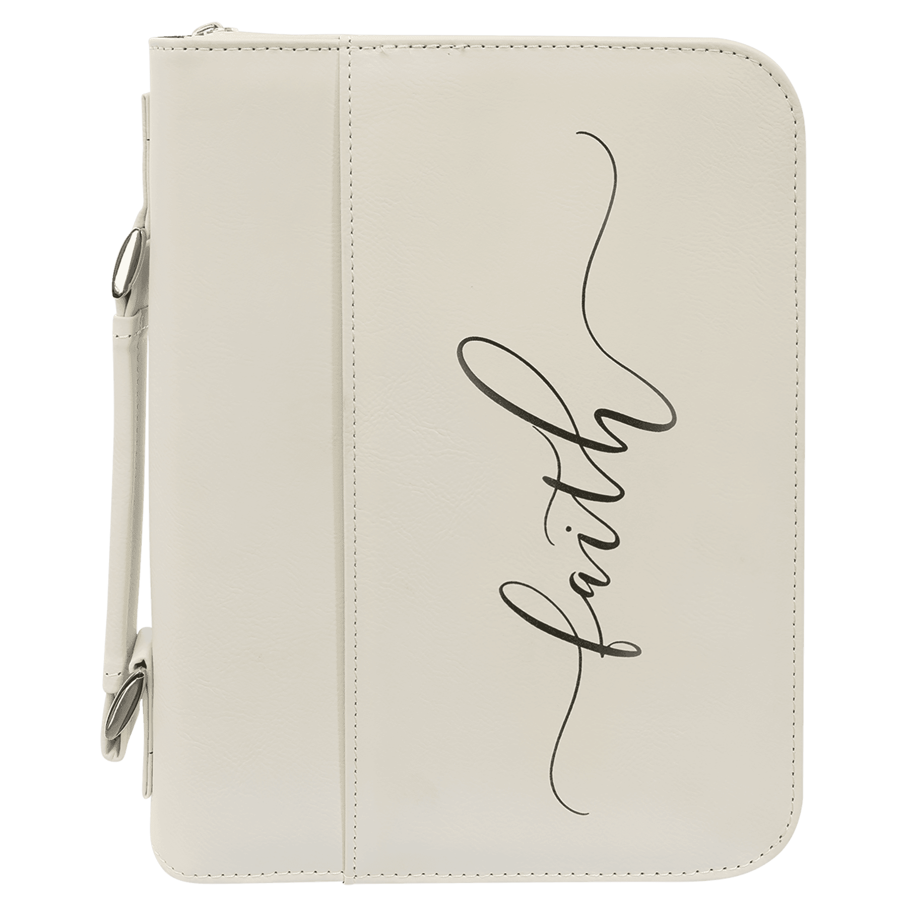 7 1/2" x 10 3/4" White Leatherette Book/Bible Cover with Handle & Zipper