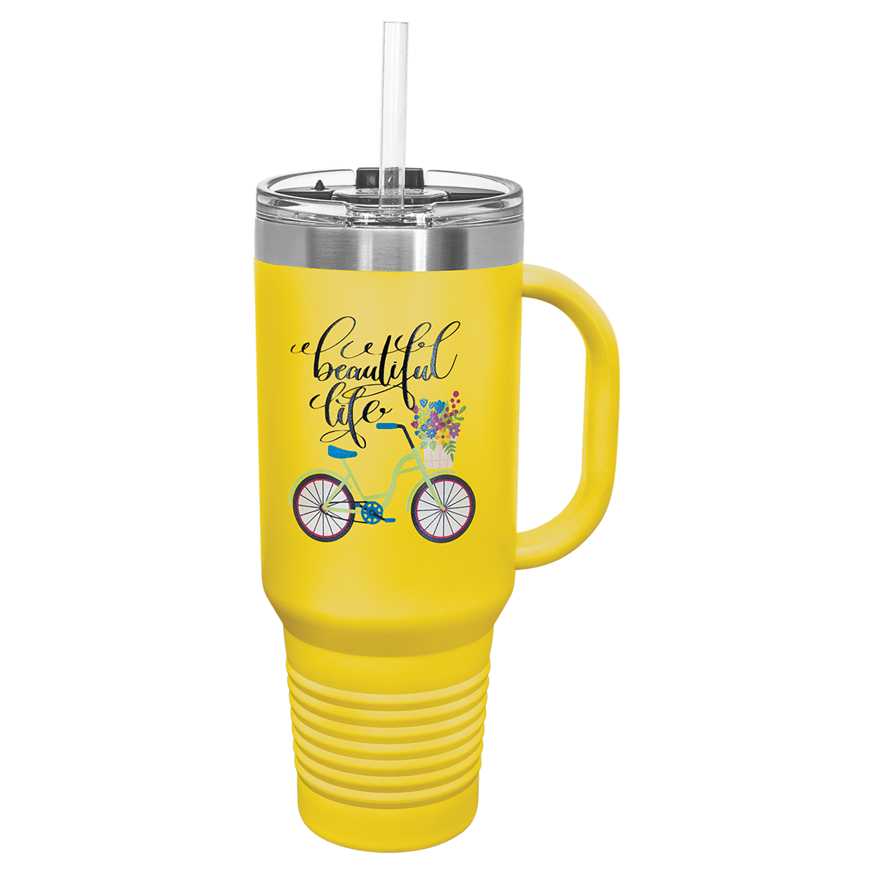 Polar Camel 40 oz. Yellow Travel Mug with Snap Lid & Straw