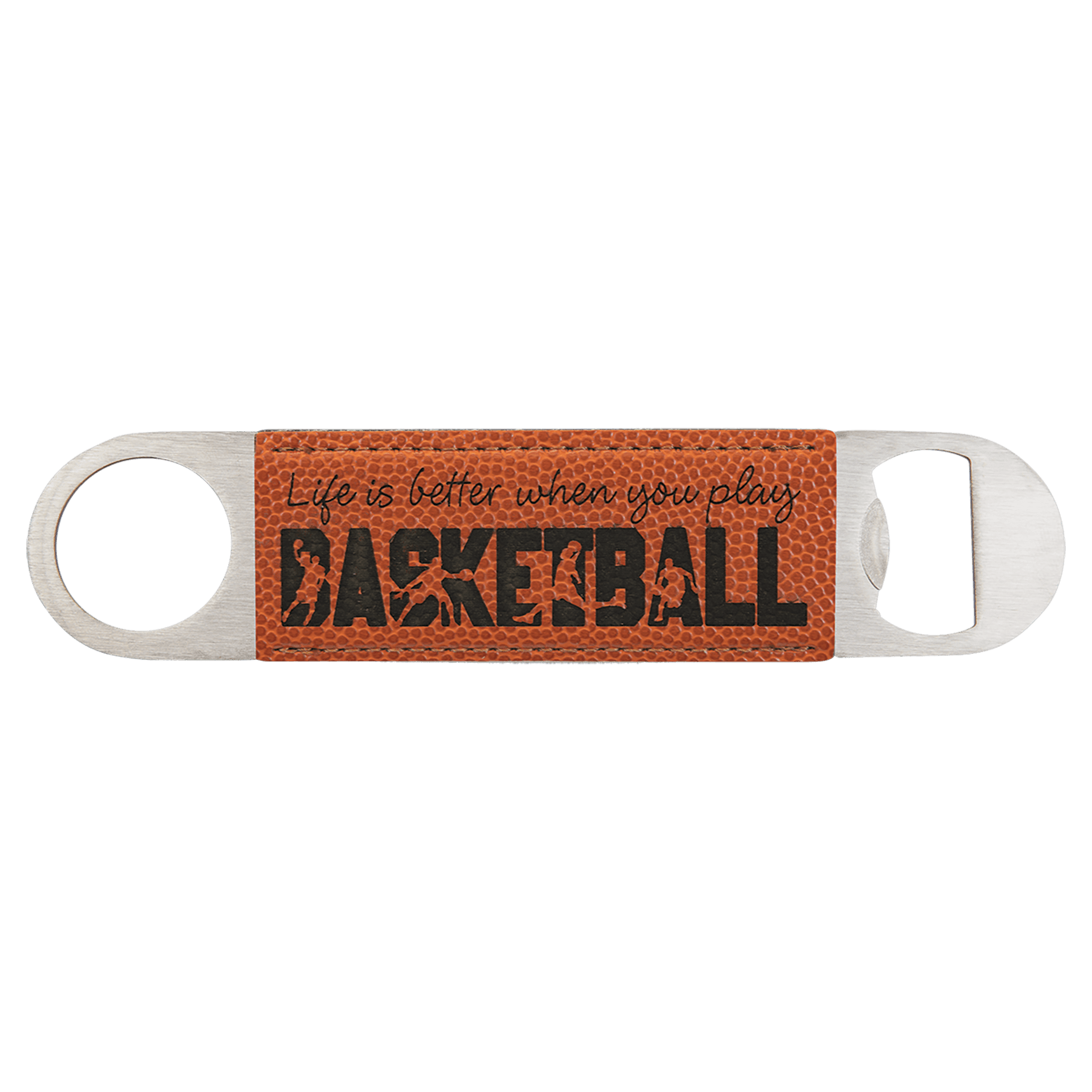 1 1/2" x 7" Basketball Laserable Leatherette Bottle Opener