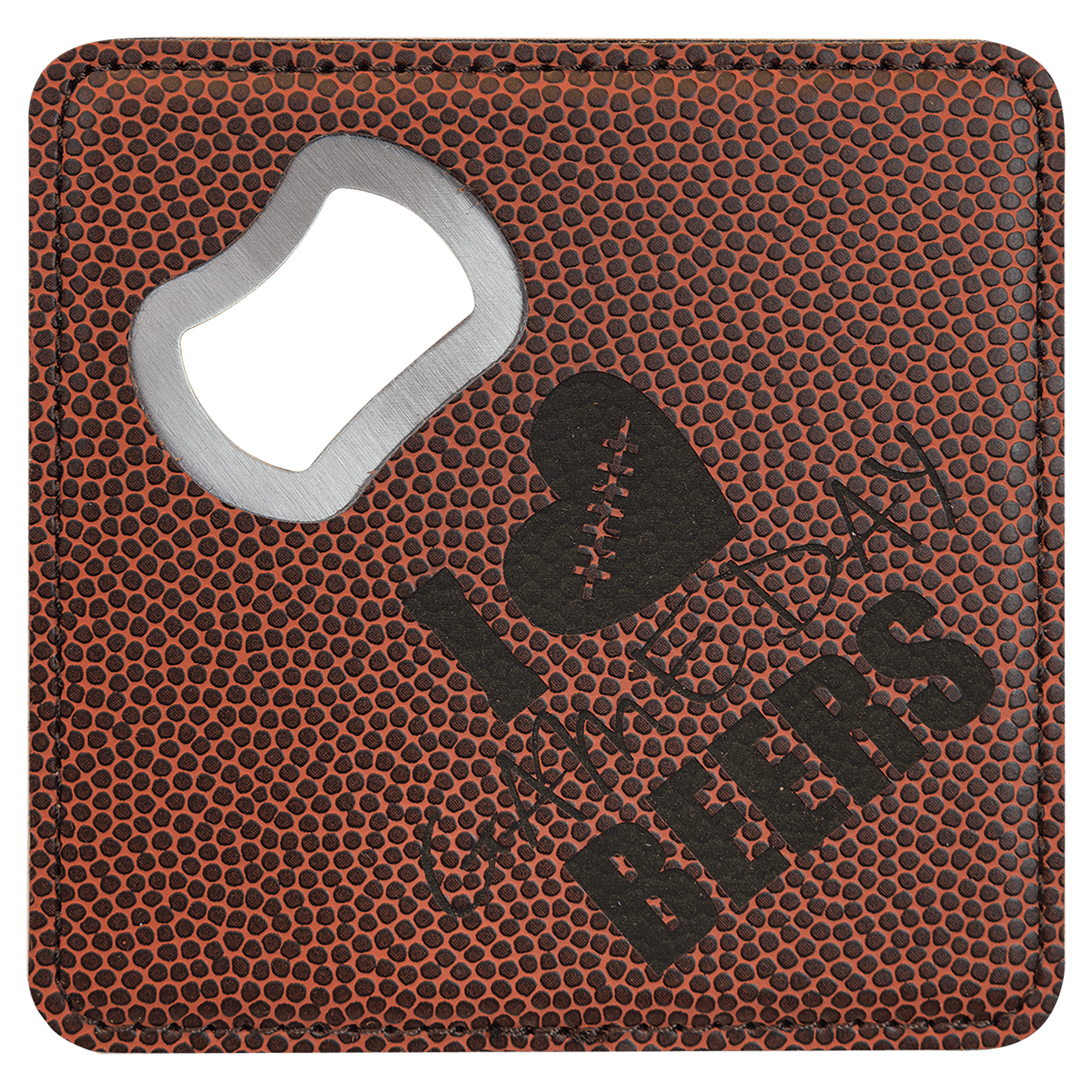 4" x 4" Square Football Laserable Leatherette Bottle Opener Coaster