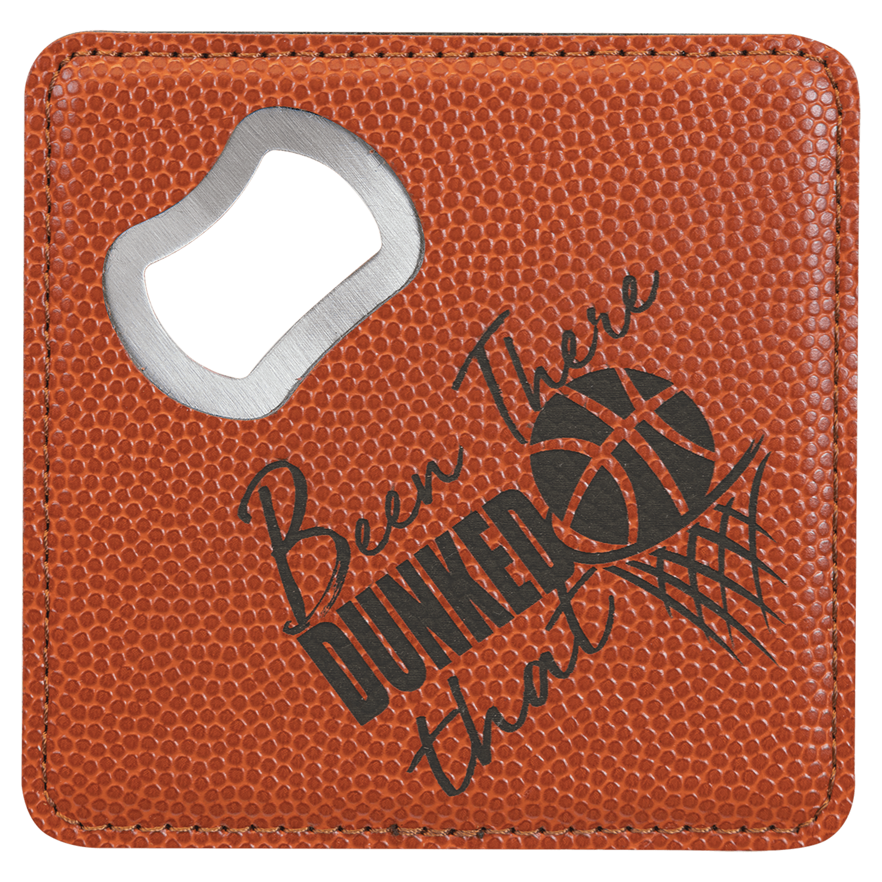 4" x 4" Square Basketball Laserable Leatherette Bottle Opener Coaster