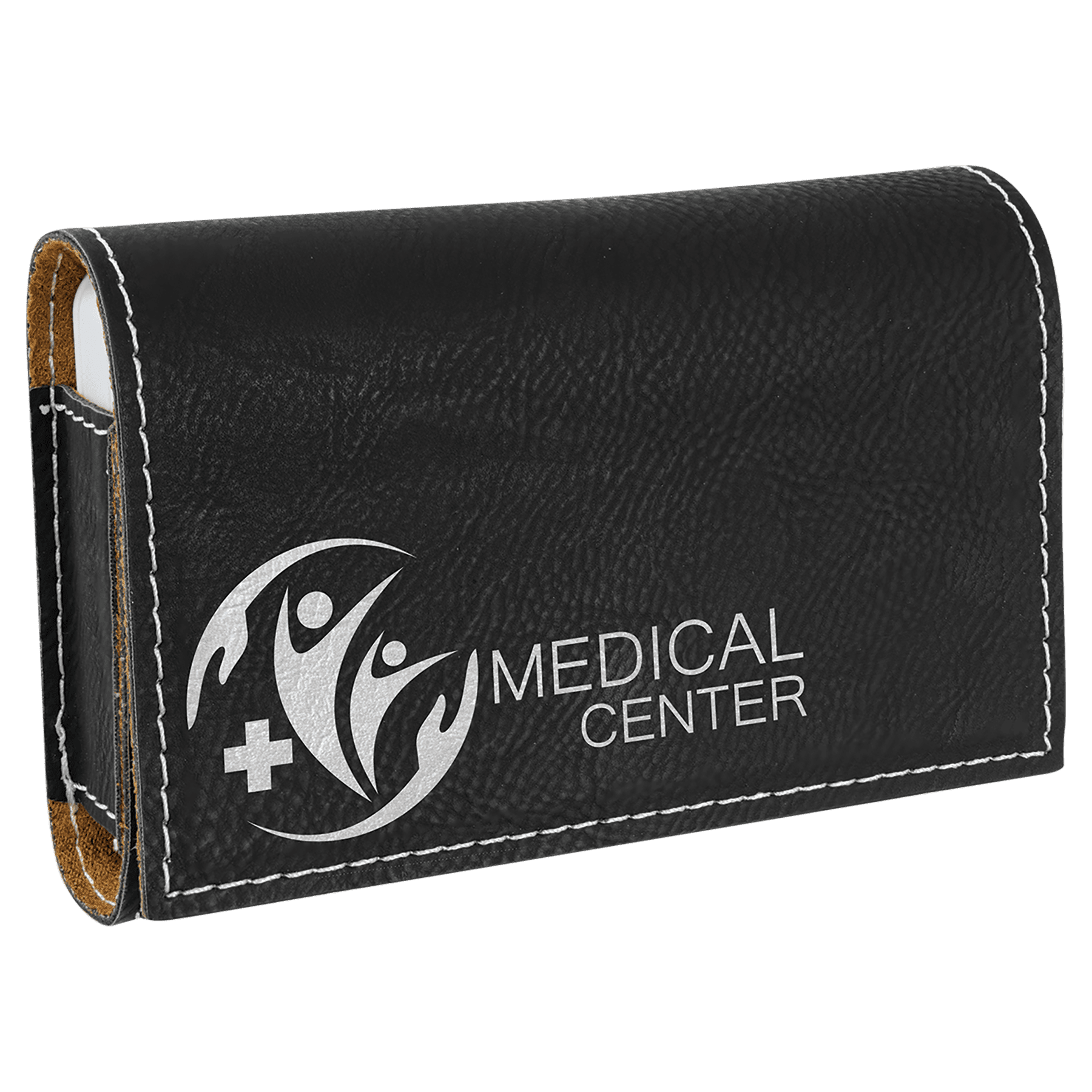 4 3/4" x 3 1/8" Black/Silver Laserable Leatherette  Pill Box