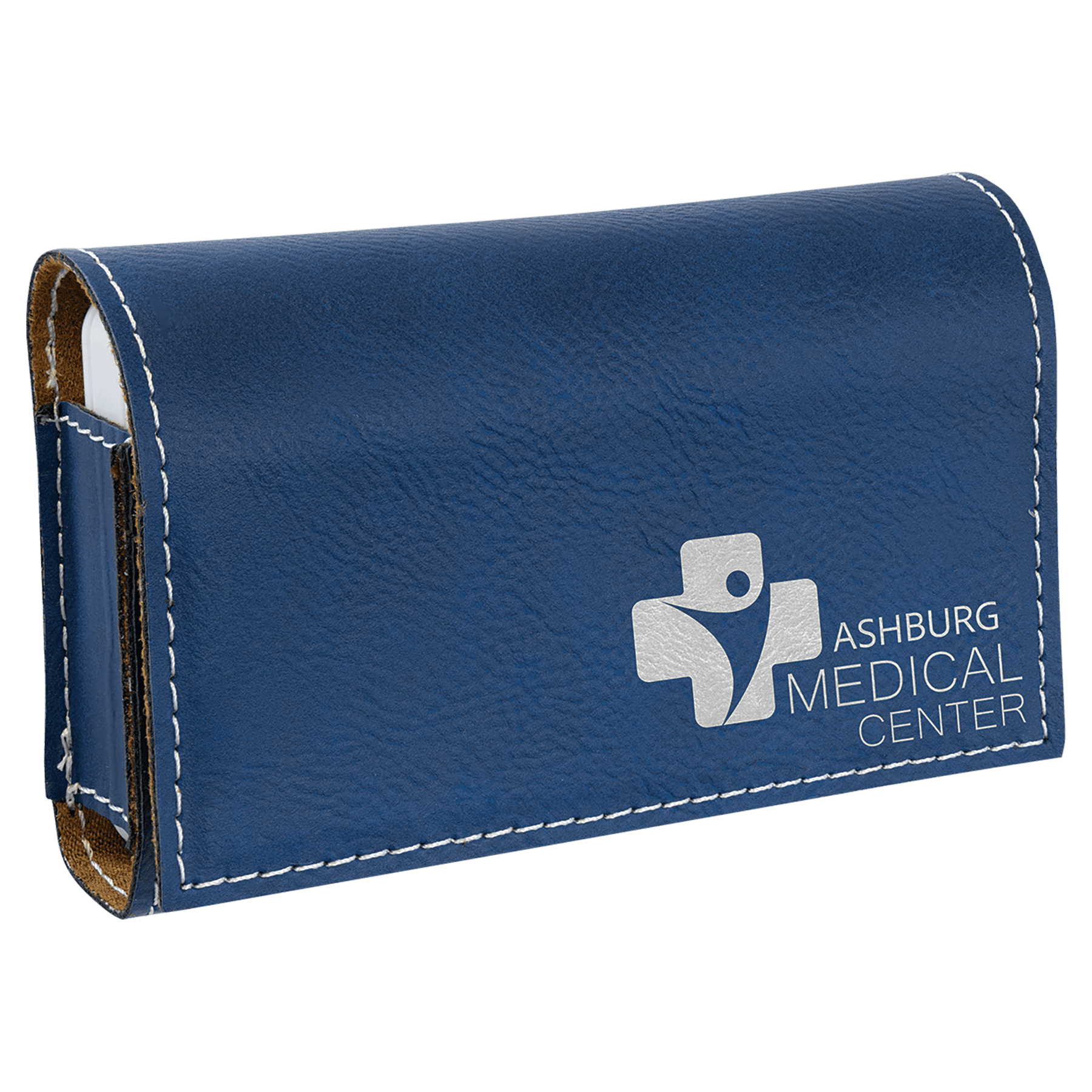 4 3/4" x 3 1/8" Blue/Silver Laserable Leatherette  Pill Box