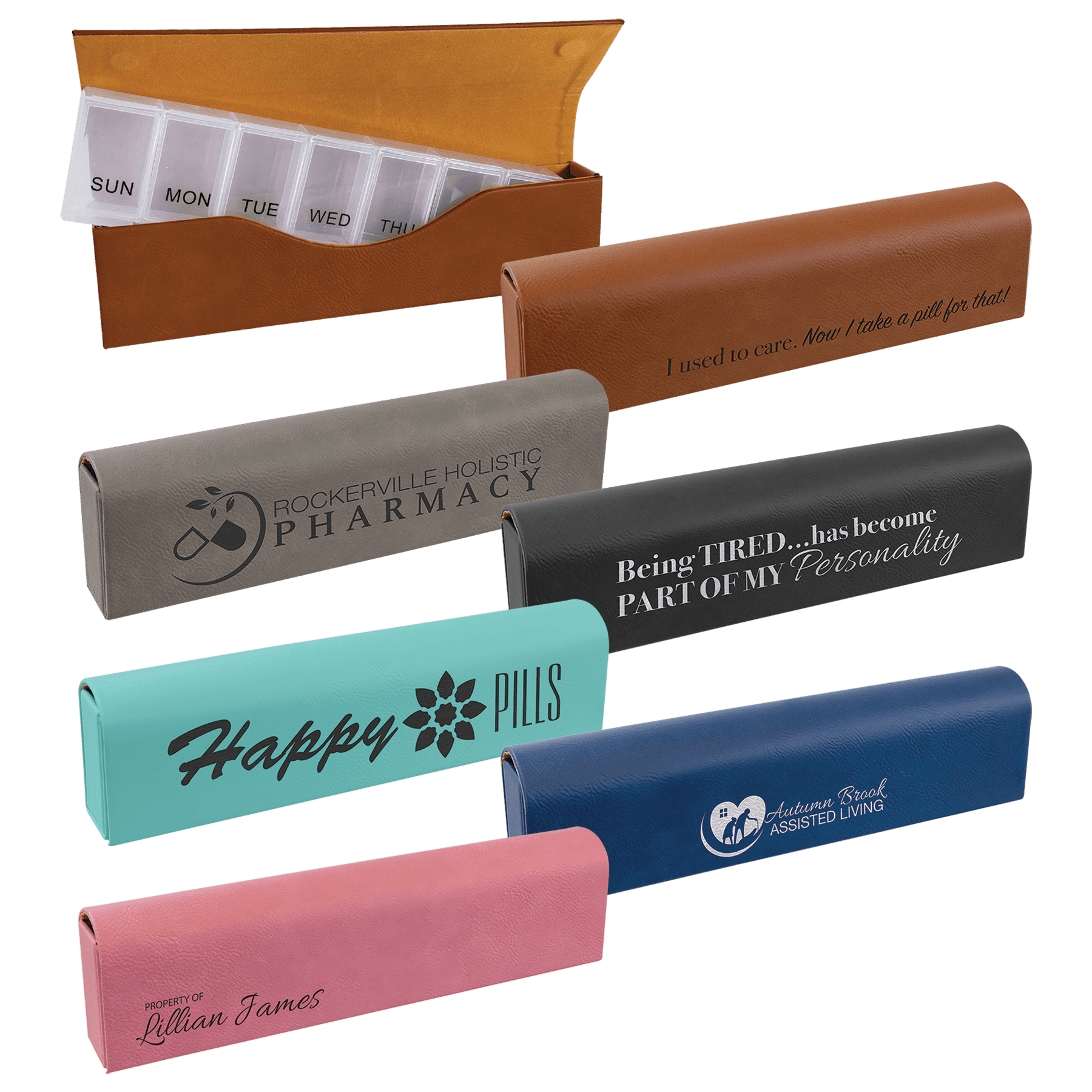 9 3/4" x 2 1/2" Laserable Leatherette Pill Box Sample Set