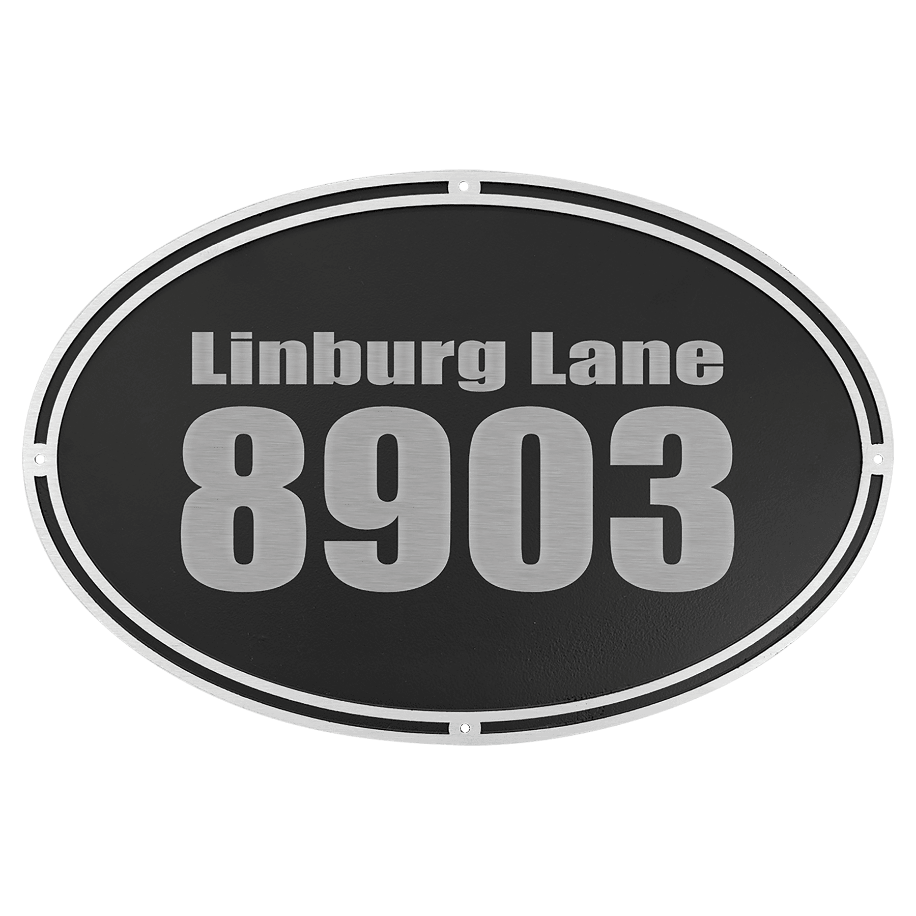 14 3/4" x 9 3/4" Silver/Black Oval Cast Aluminum Sign with 4 Mounting Screws