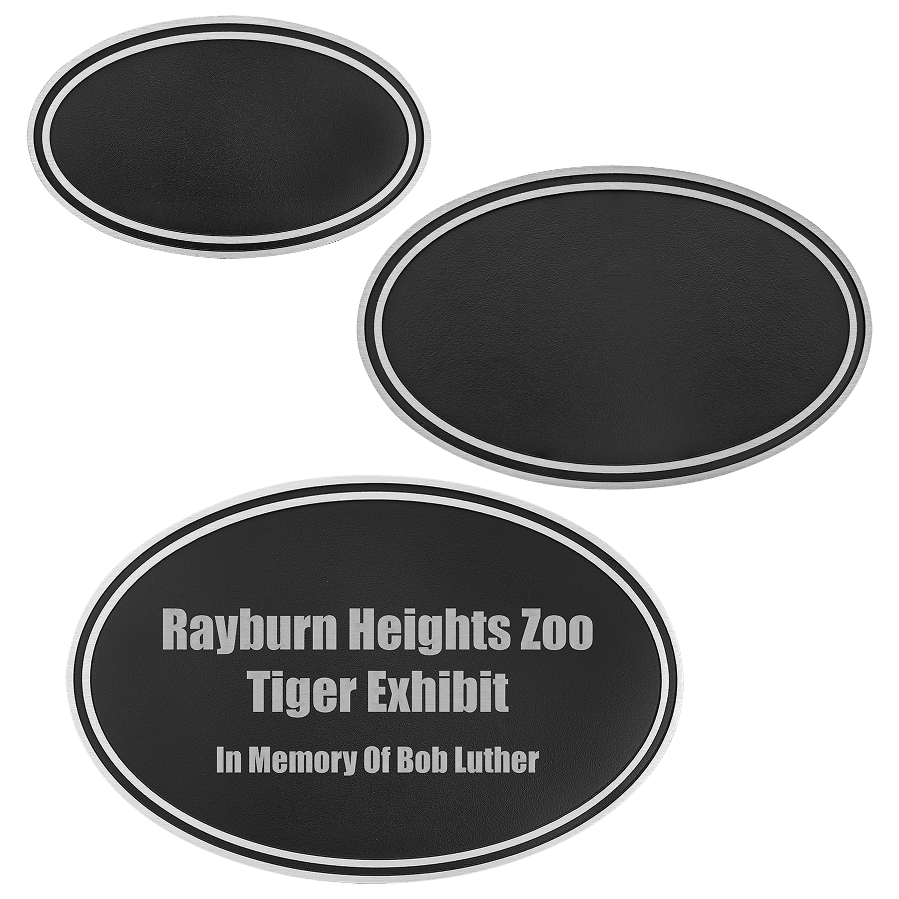 Silver/Black Oval Cast Aluminum Sign with 24" Aluminum Rod Sample Set