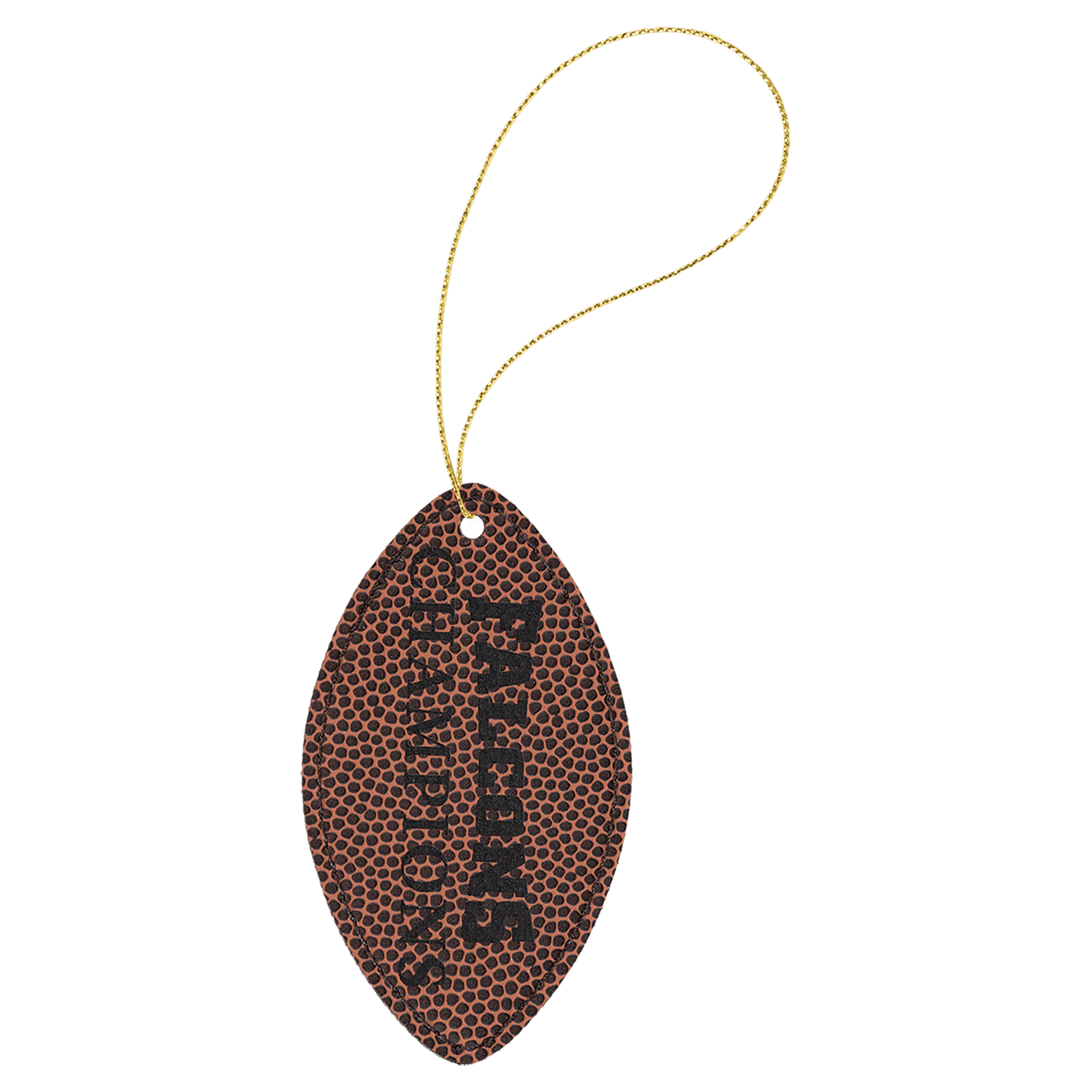 Football Laserable Leatherette Ornament with Gold String
