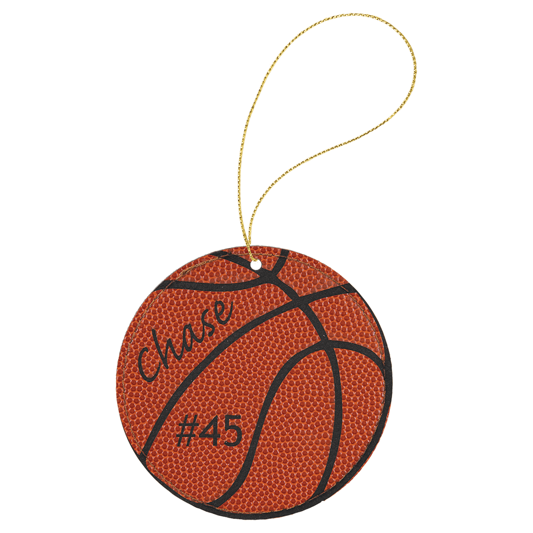 Basketball Laserable Leatherette Round Ornament with Gold String