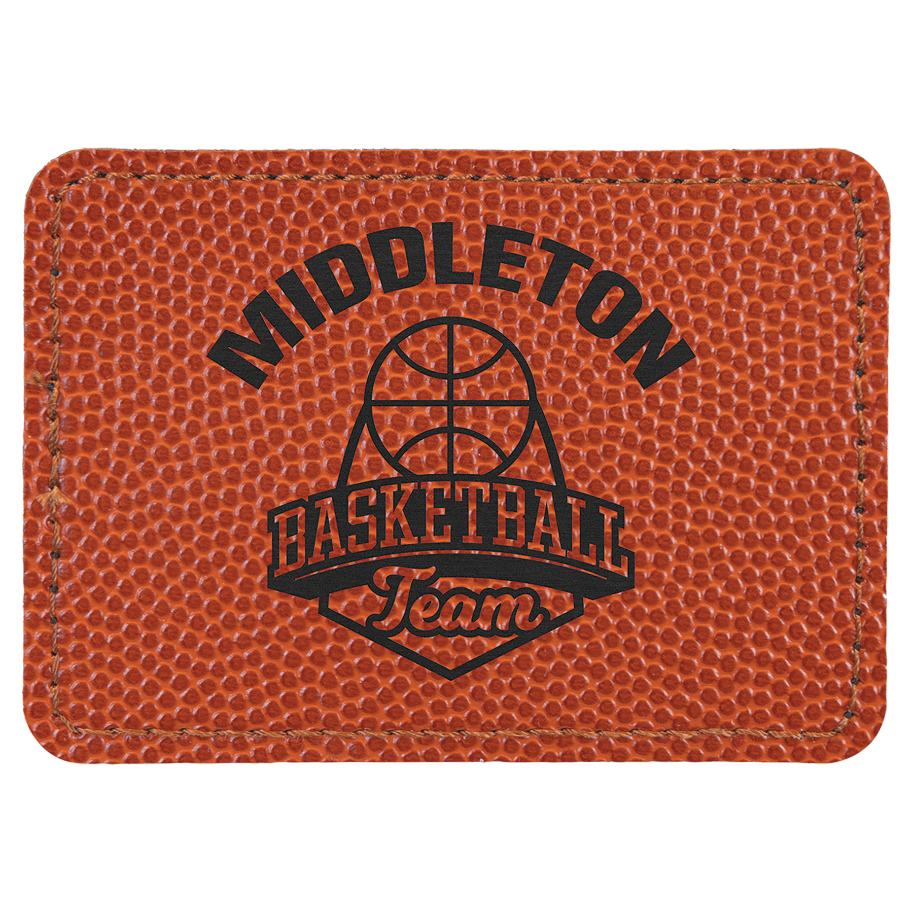 3 1/2" x 2 1/2" Rectangle Basketball Laserable Leatherette Patch with Adhesive