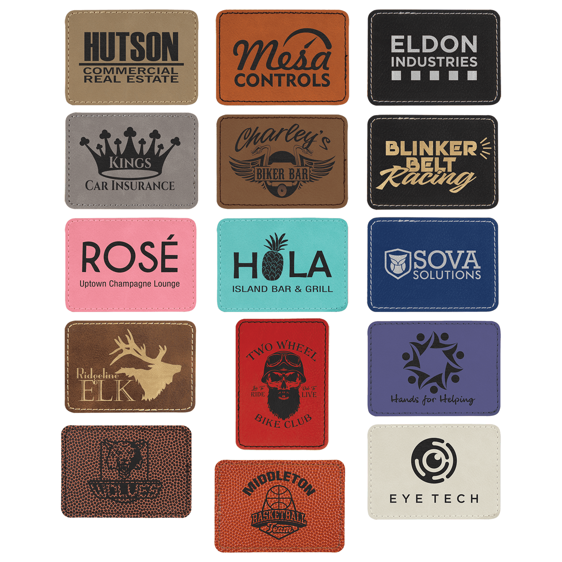 3 1/2" x 2 1/2" Rectangle Laserable Leatherette Patch with Adhesive Sample Set