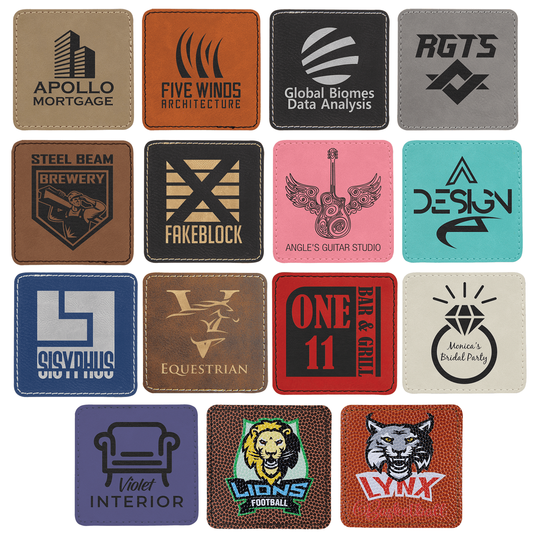 3" x 3" Square Laserable Leatherette Patch with Adhesive Sample Set