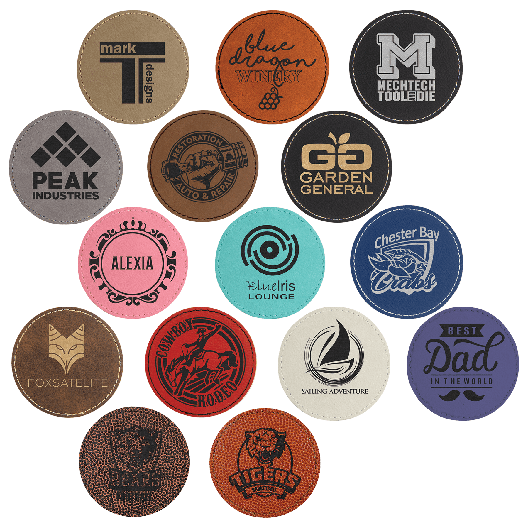 3" Round Laserable Leatherette Patch with Adhesive Sample Set