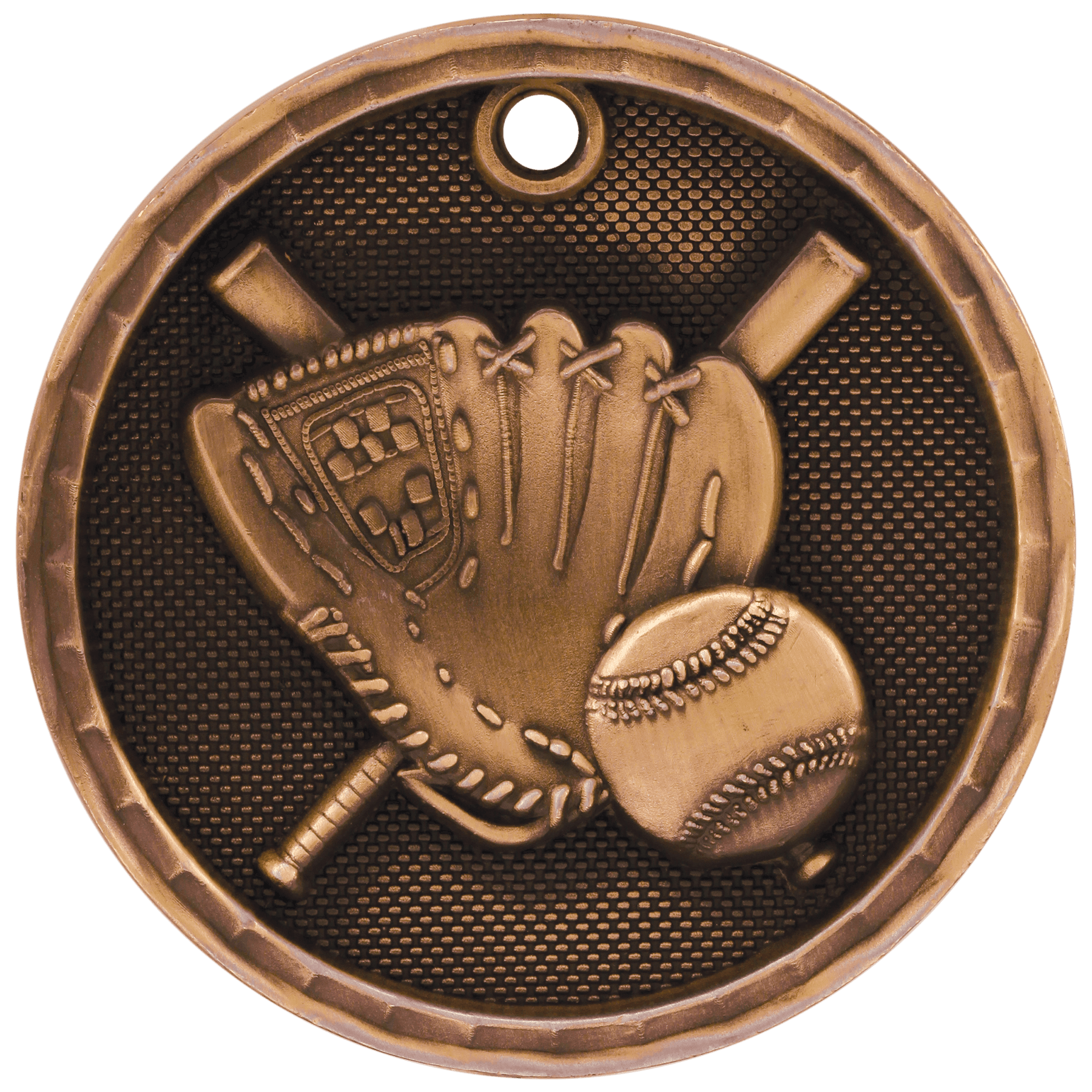 2" Antique Bronze 3D Baseball/Softball Medal