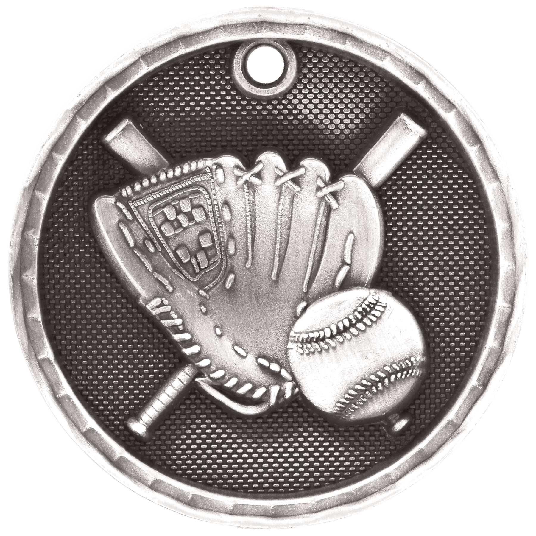 2" Antique Silver 3D Baseball/Softball Medal