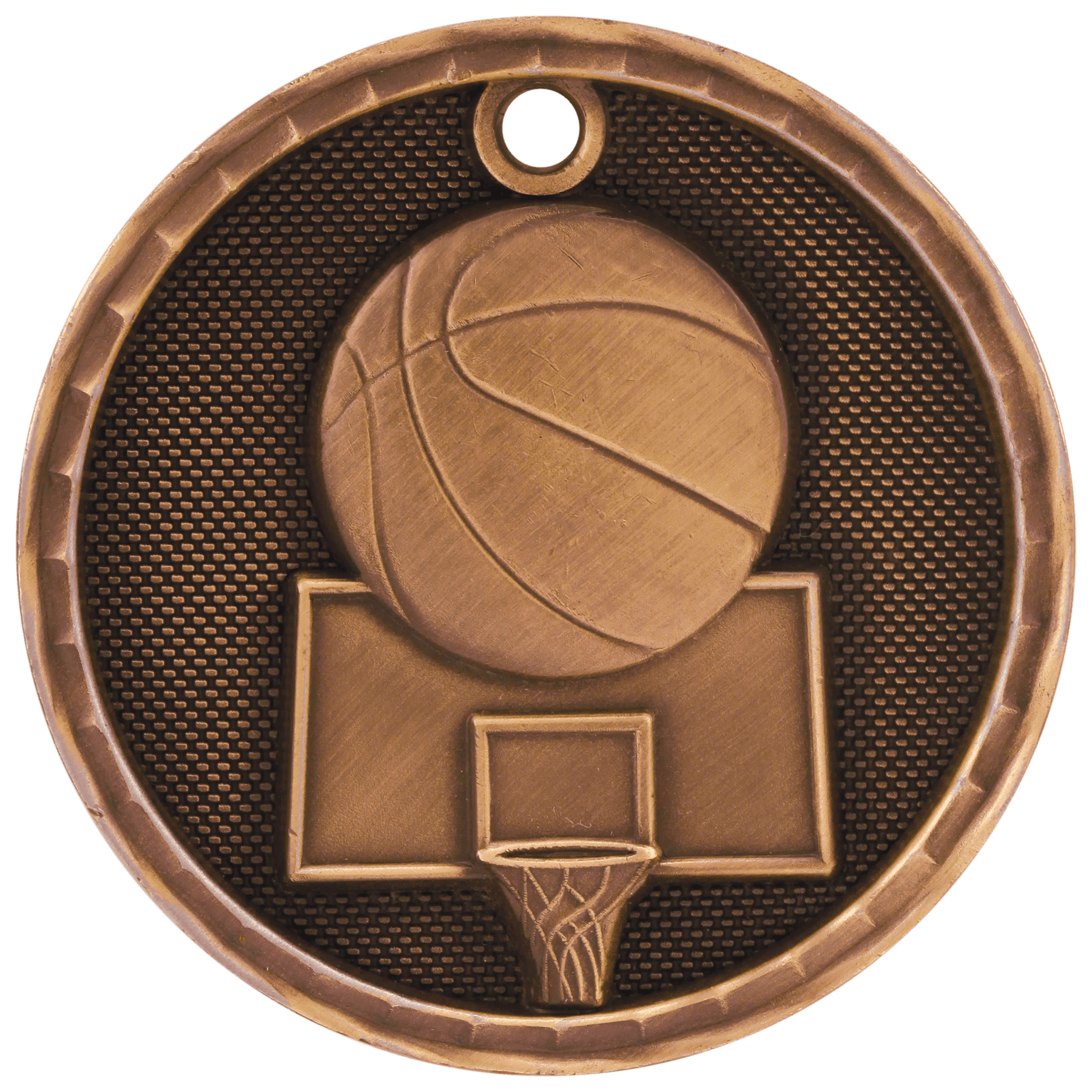 2" Antique Bronze 3D Basketball Medal