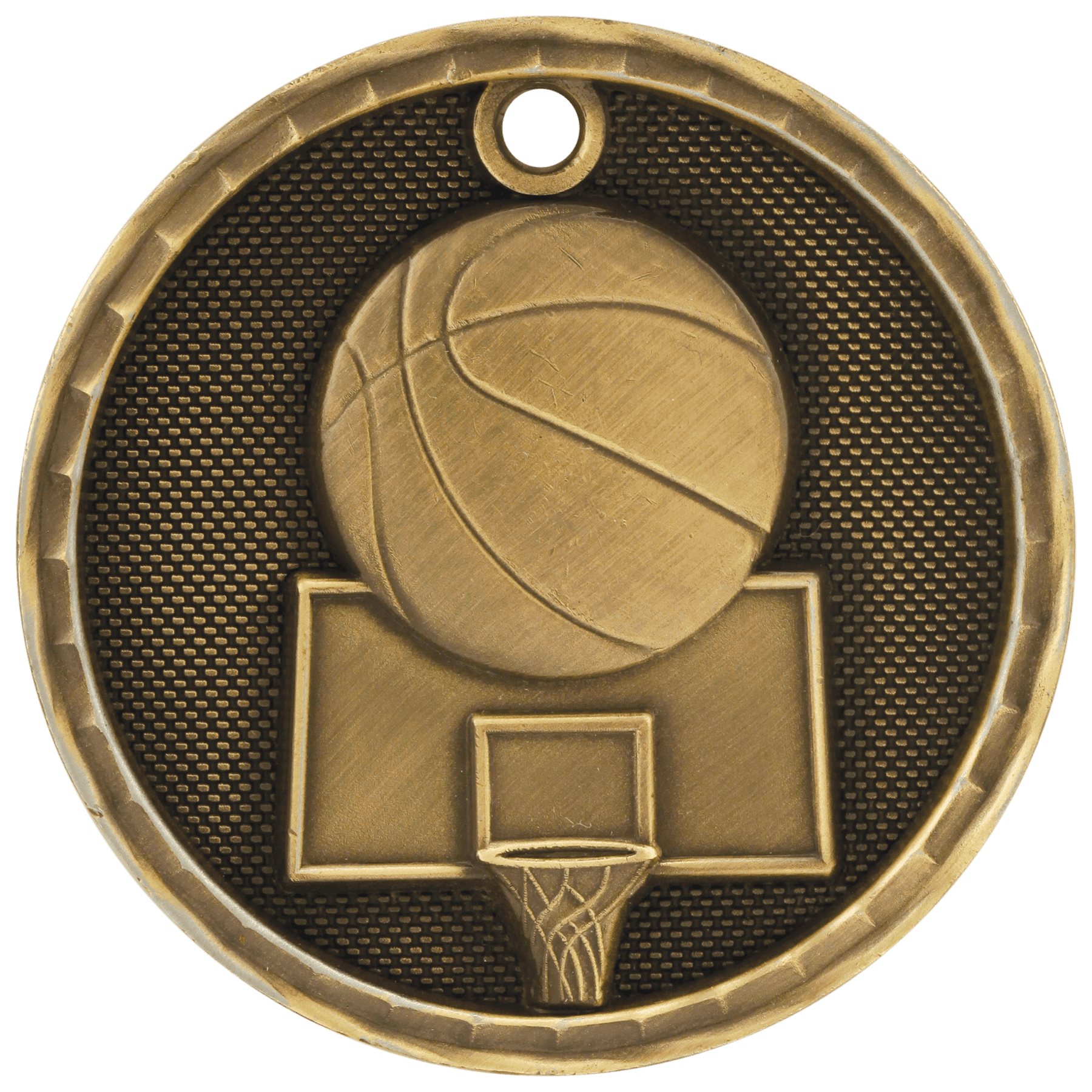 2" Antique Gold 3D Basketball Medal