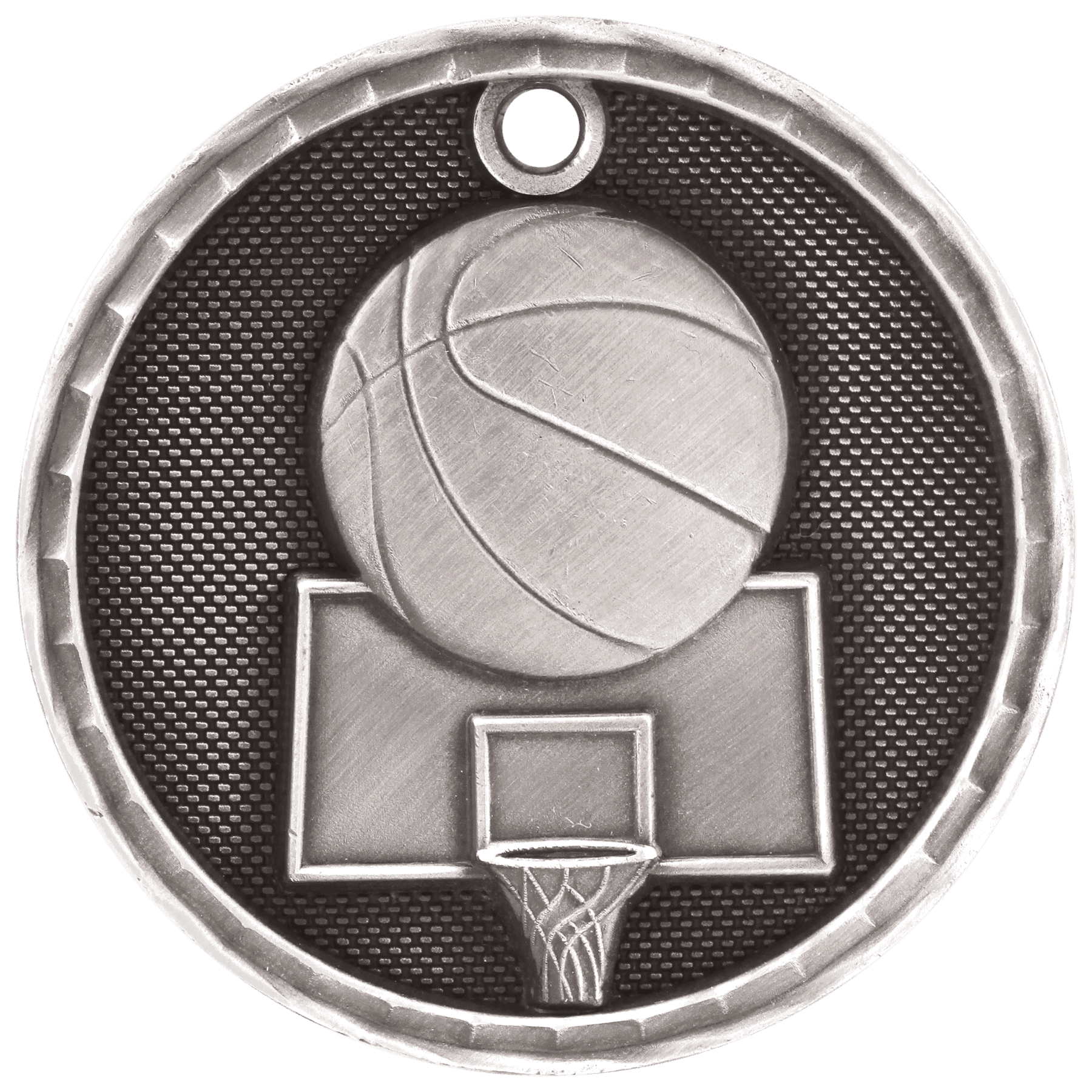2" Antique Silver 3D Basketball Medal