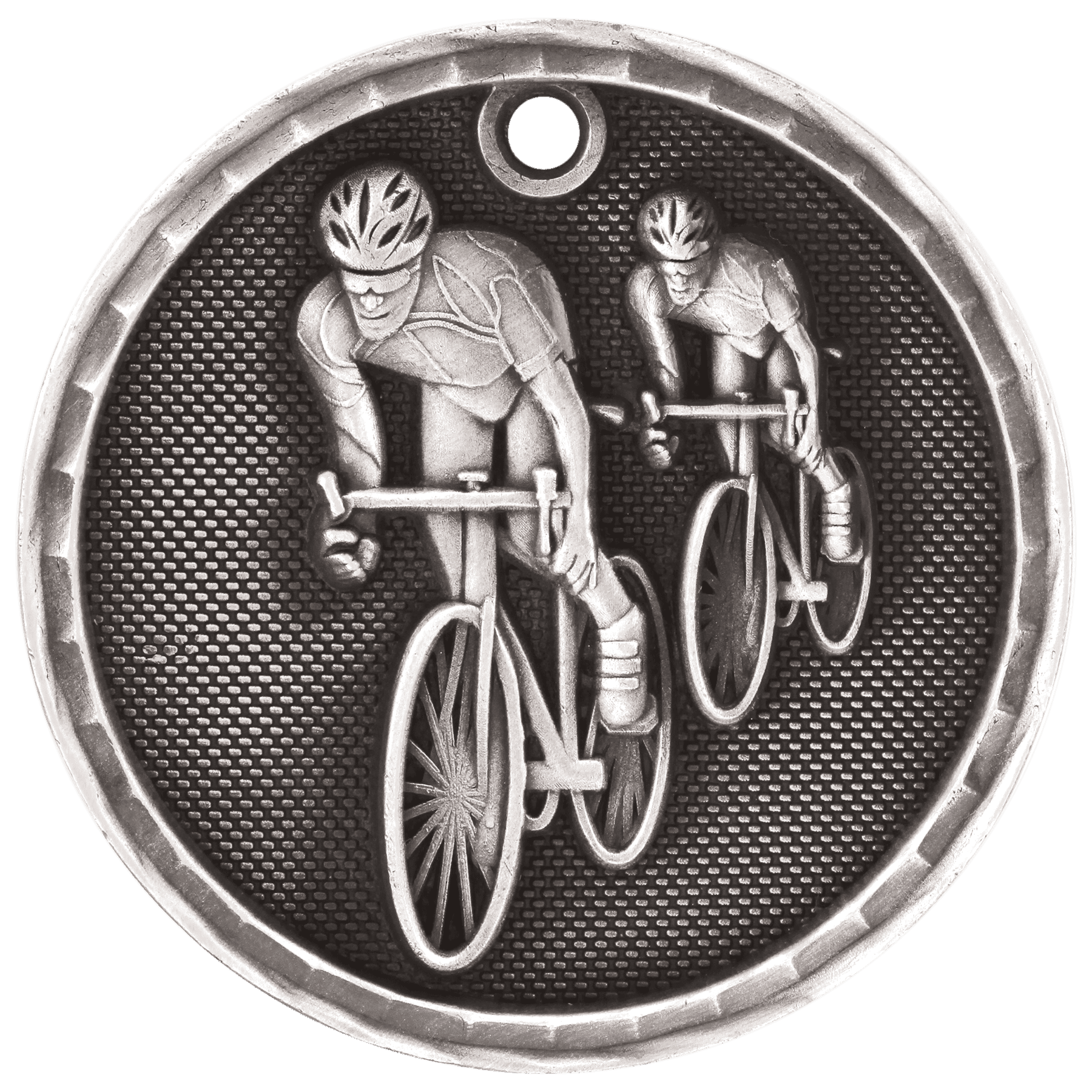 2" Antique Silver 3D Bicycling Medal