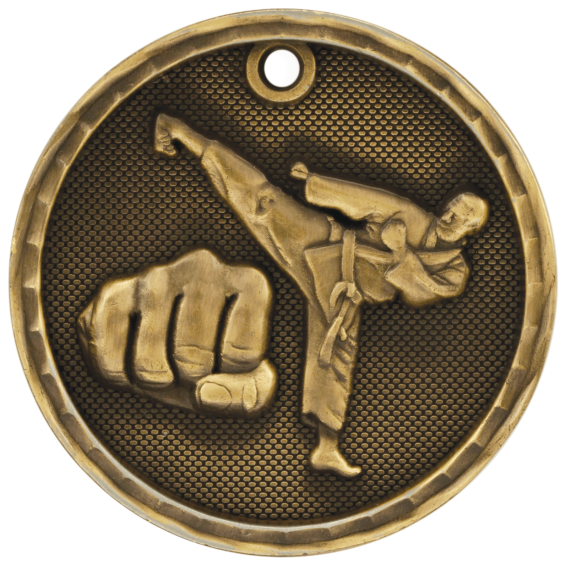2" Antique Gold 3D Martial Arts Medal