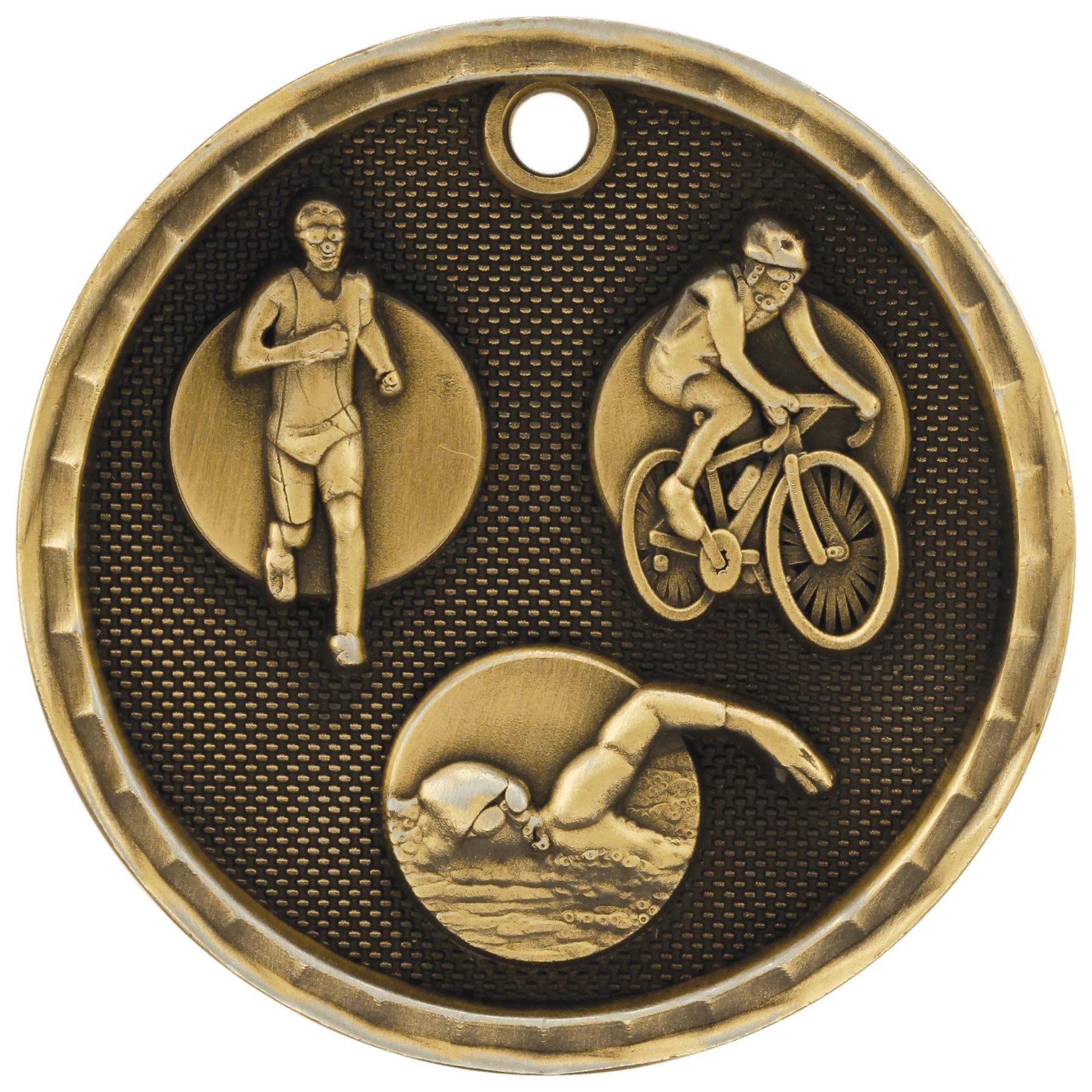 2" Antique Gold 3D Triathlon Medal
