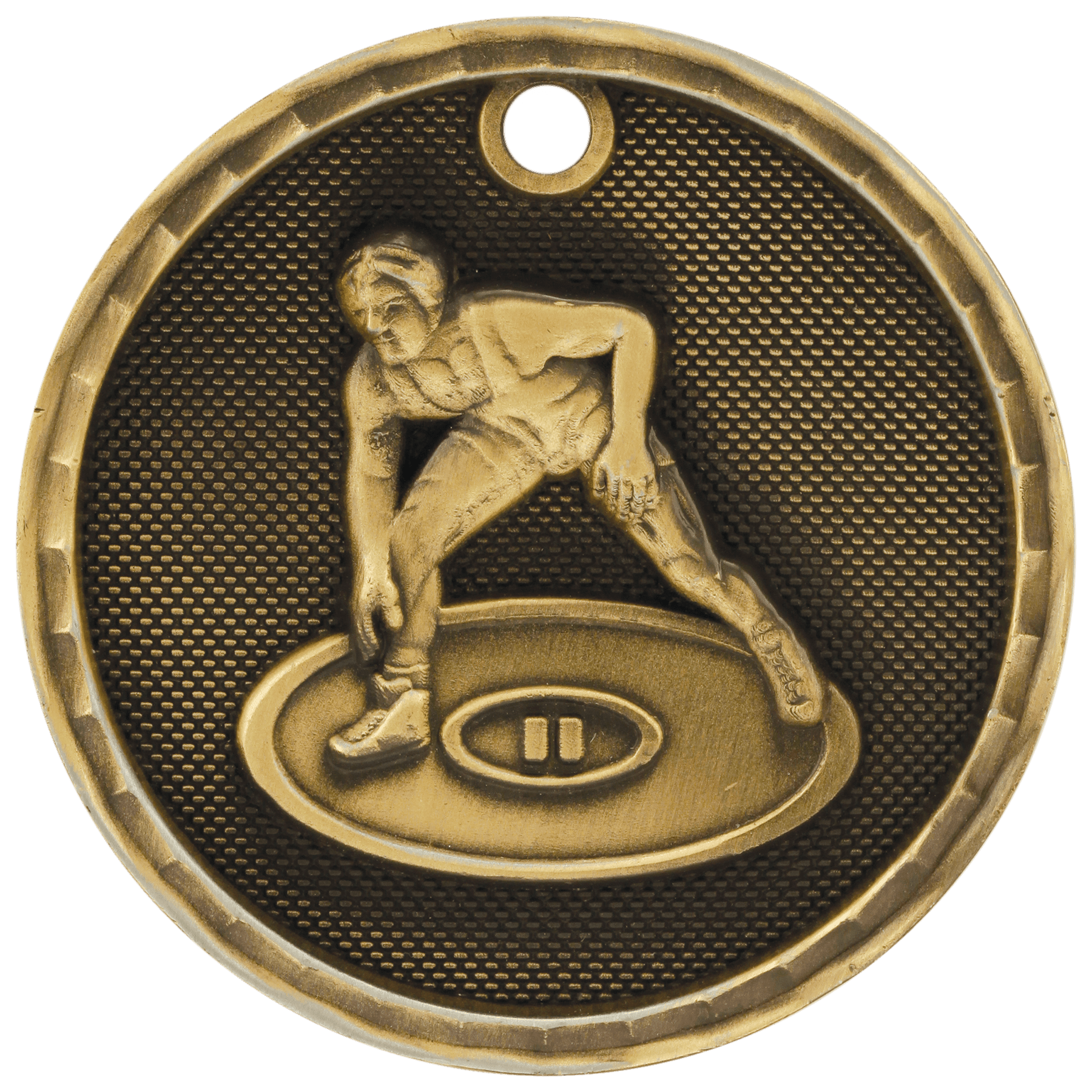 2" Antique Gold 3D Wrestling Medal