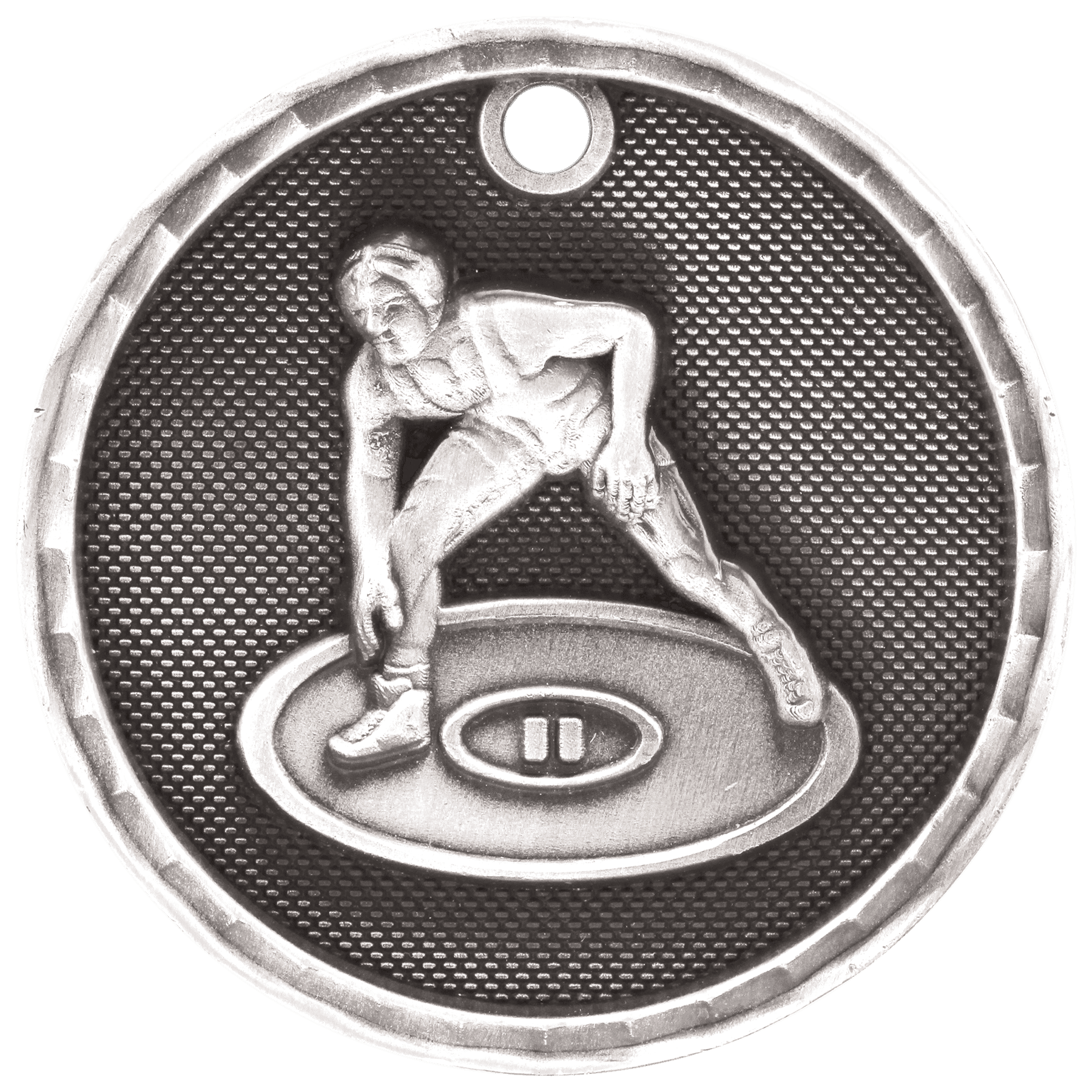 2" Antique Silver 3D Wrestling Medal