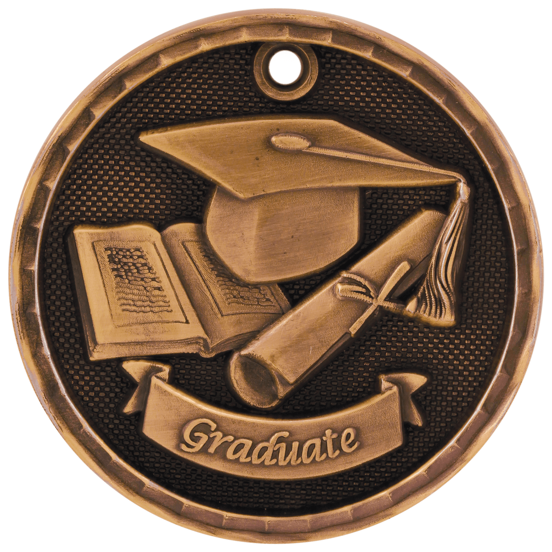 2" Antique Bronze 3D Graduate Medal