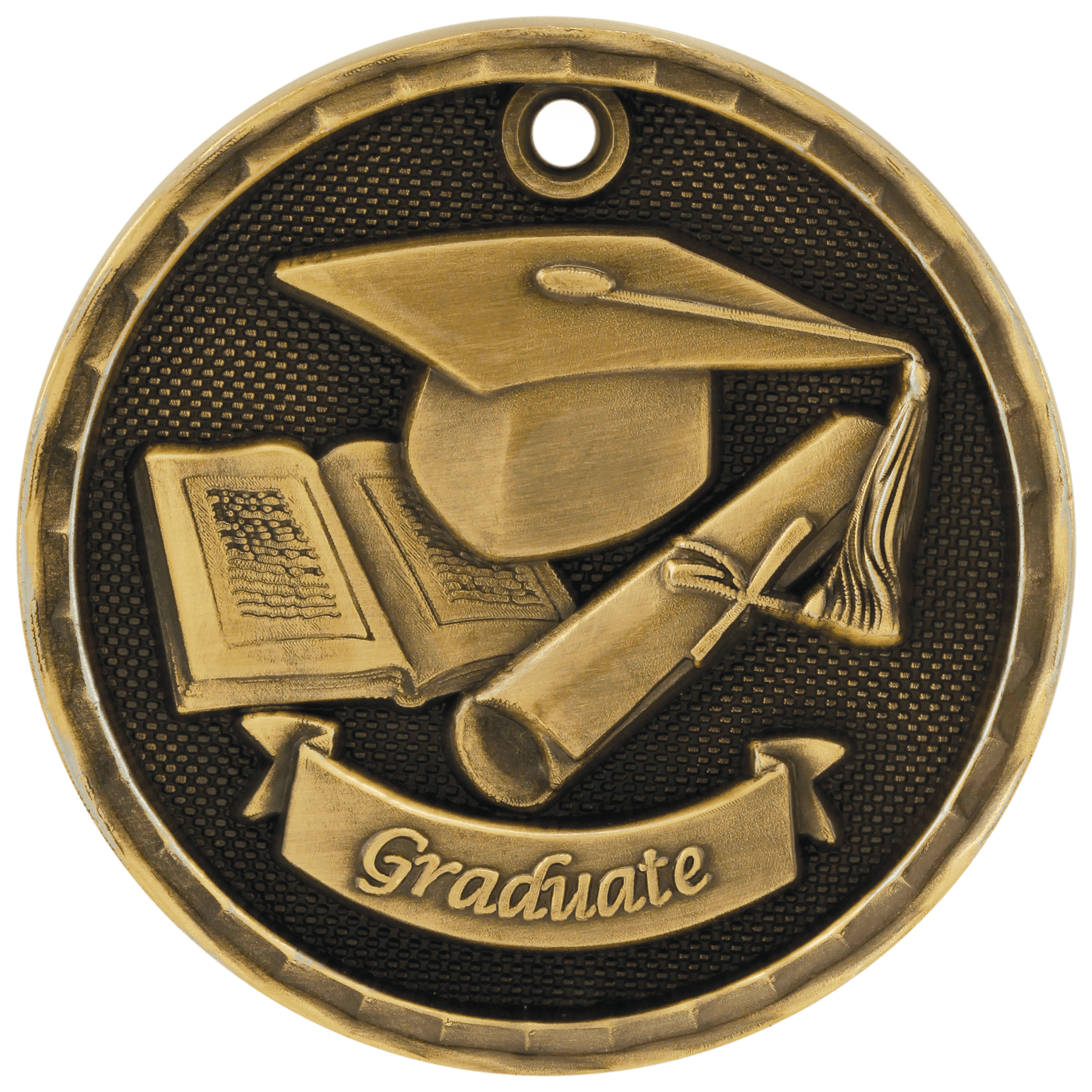 2" Antique Gold 3D Graduate Medal