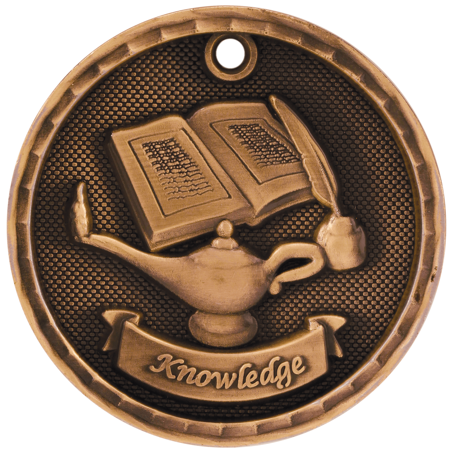 2" Antique Bronze 3D Lamp of Knowledge Medal