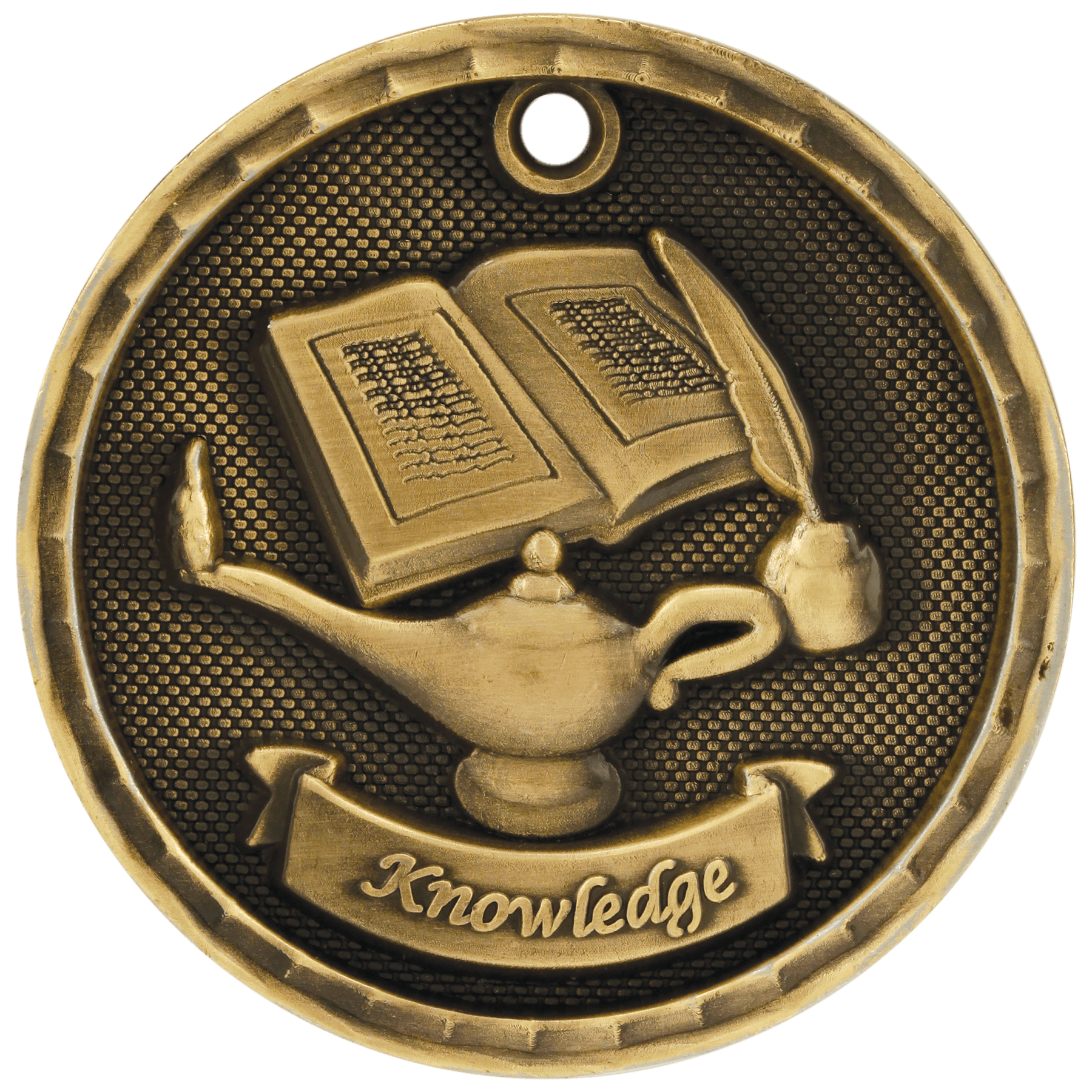 2" Antique Gold 3D Lamp of Knowledge Medal