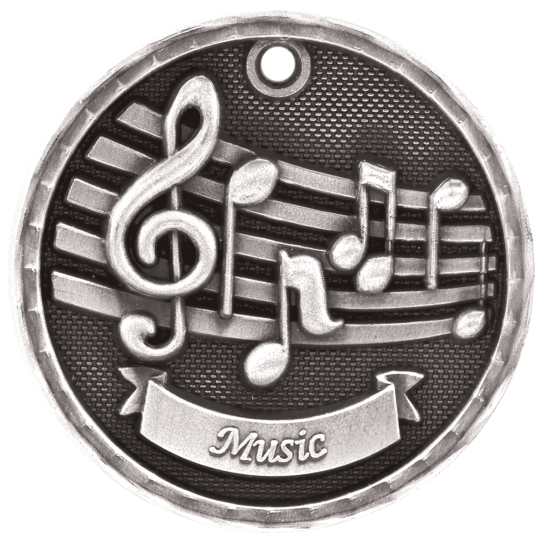 2" Antique Silver 3D Music Medal