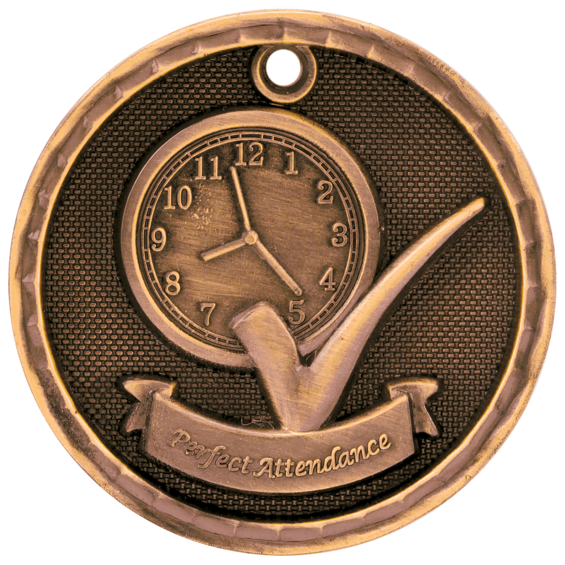 2" Antique Bronze 3D Perfect Attendance Medal