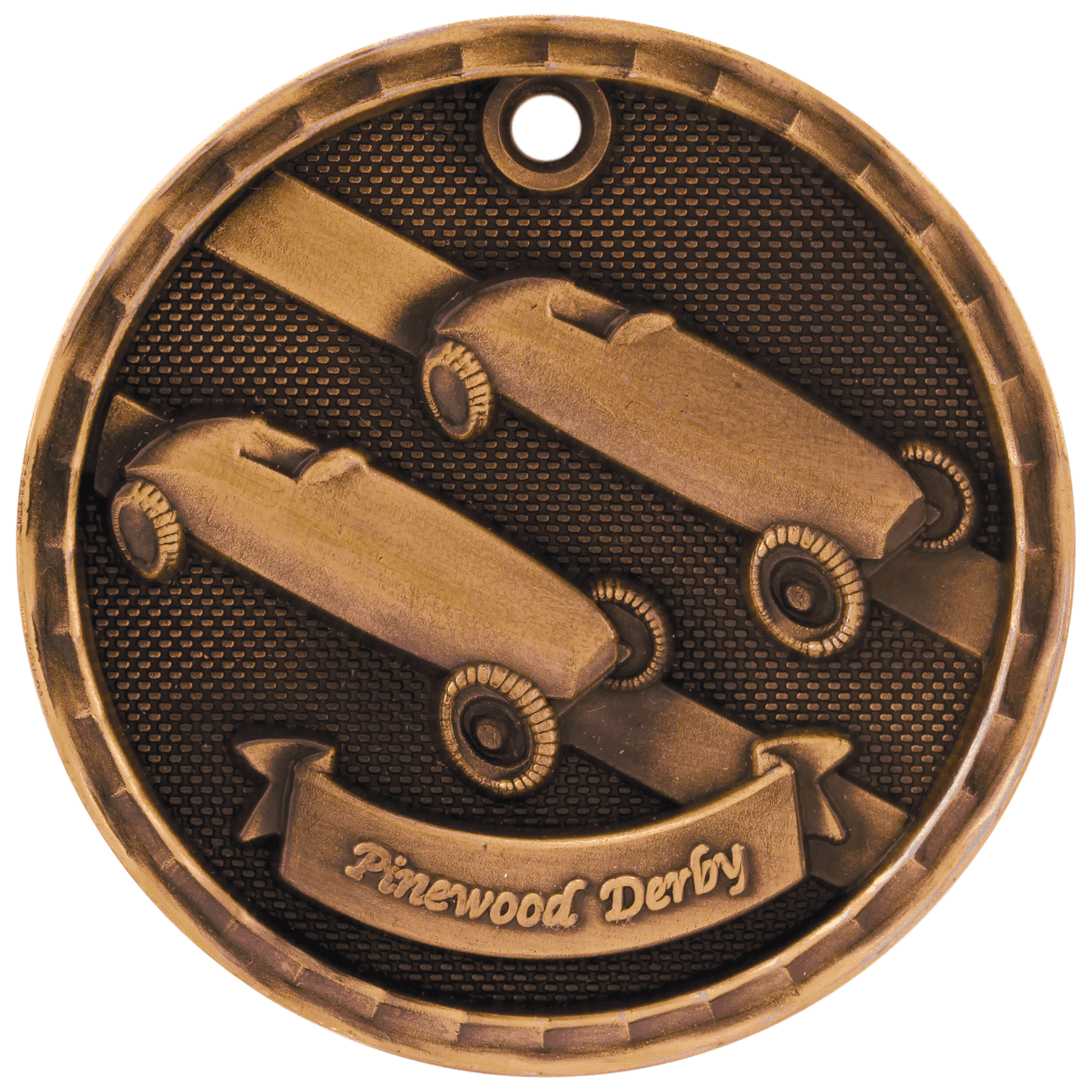 2" Antique Bronze 3D Pinewood Derby Medal
