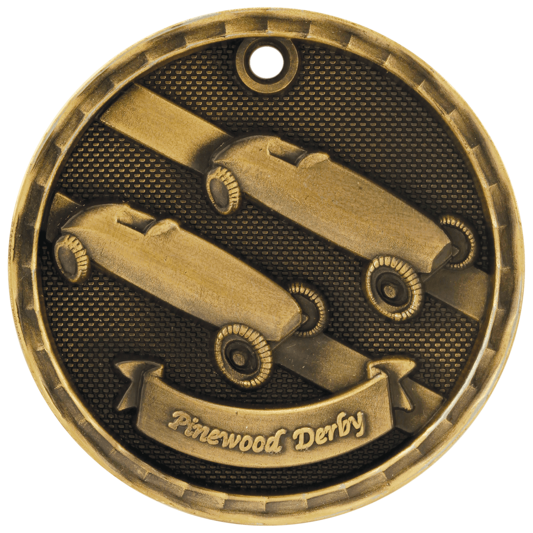 2" Antique Gold 3D Pinewood Derby Medal