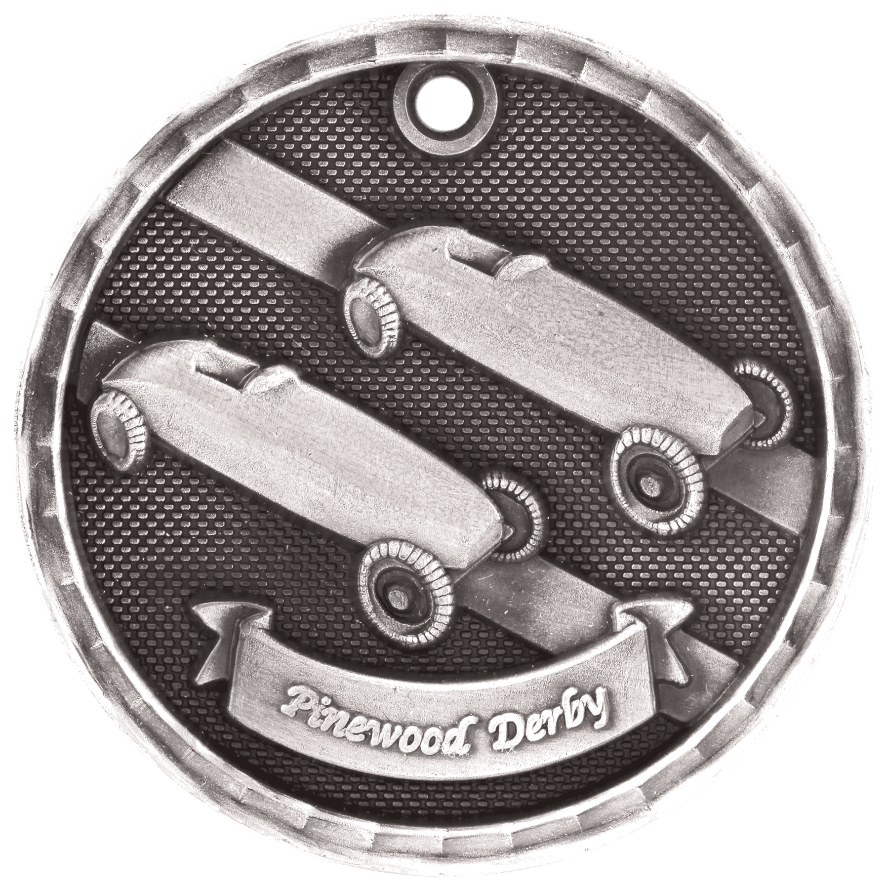 2" Antique Silver 3D Pinewood Derby Medal