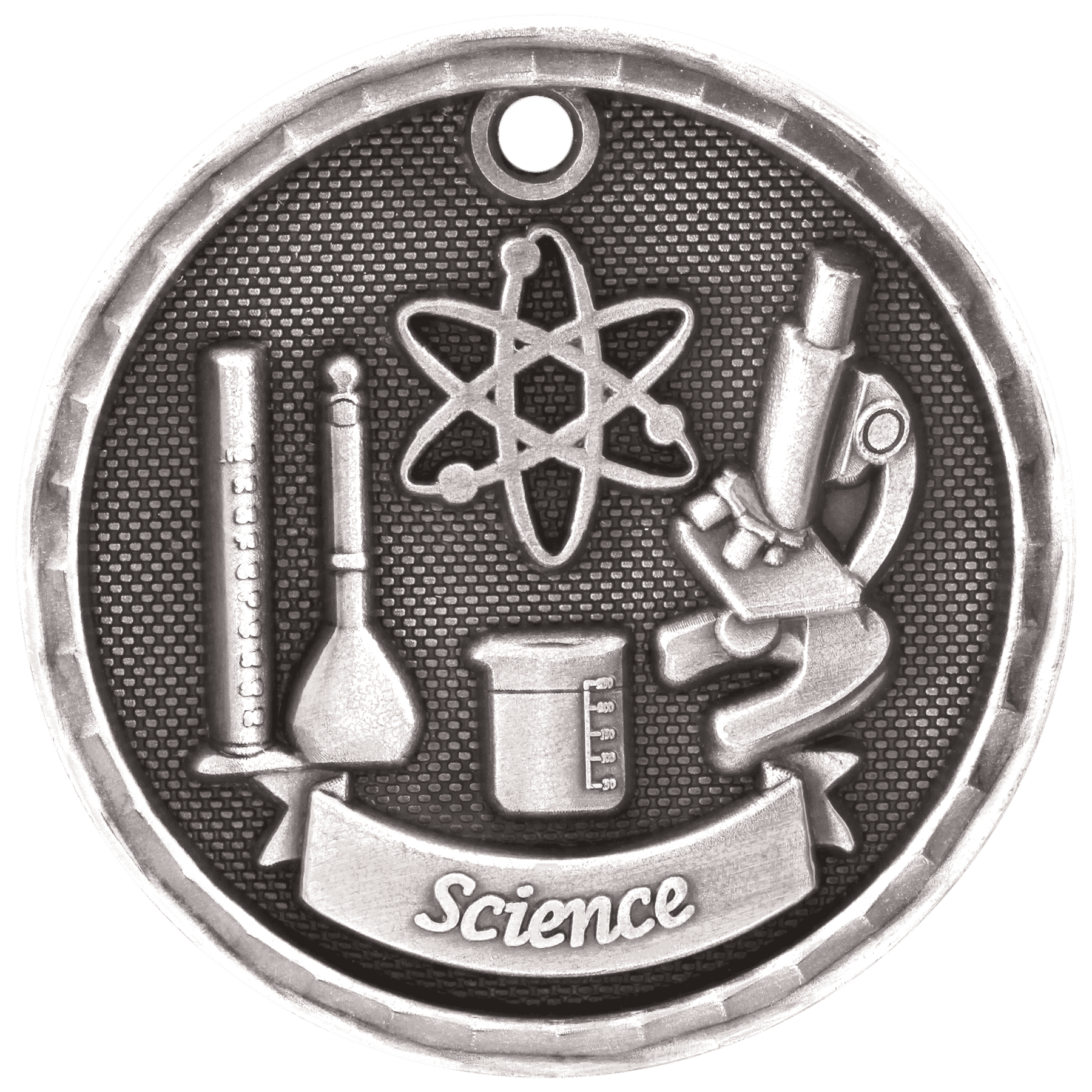 2" Antique Silver 3D Science Medal
