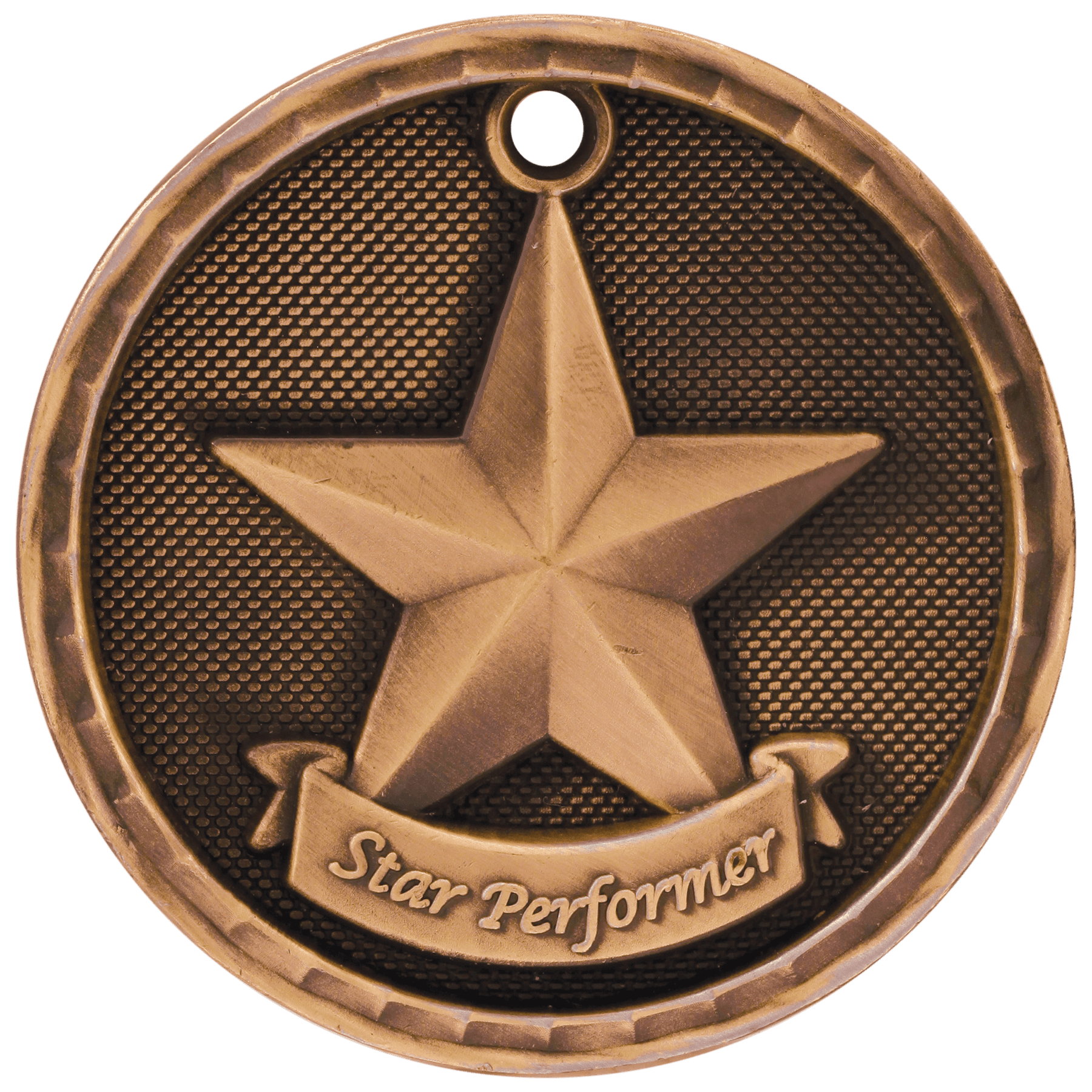 2" Antique Bronze 3D Star Performer Medal