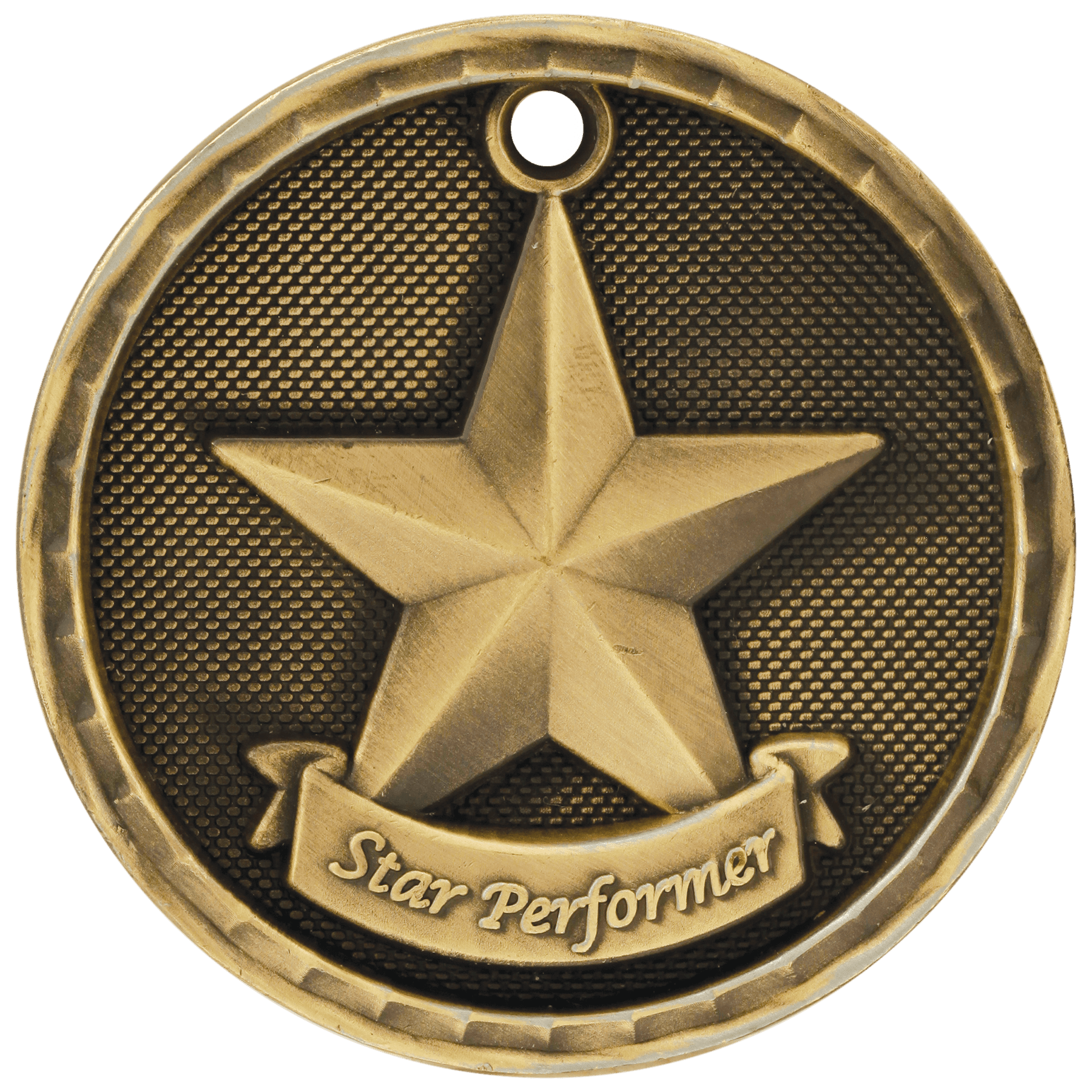 2" Antique Gold 3D Star Performer Medal