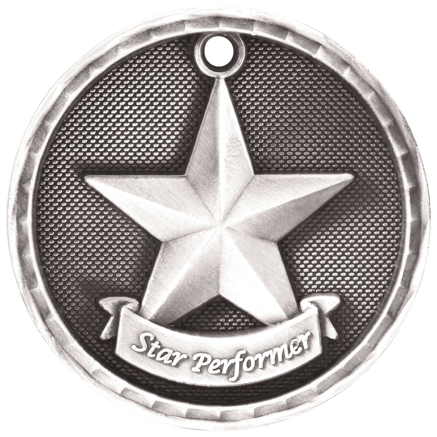 2" Antique Silver 3D Star Performer Medal