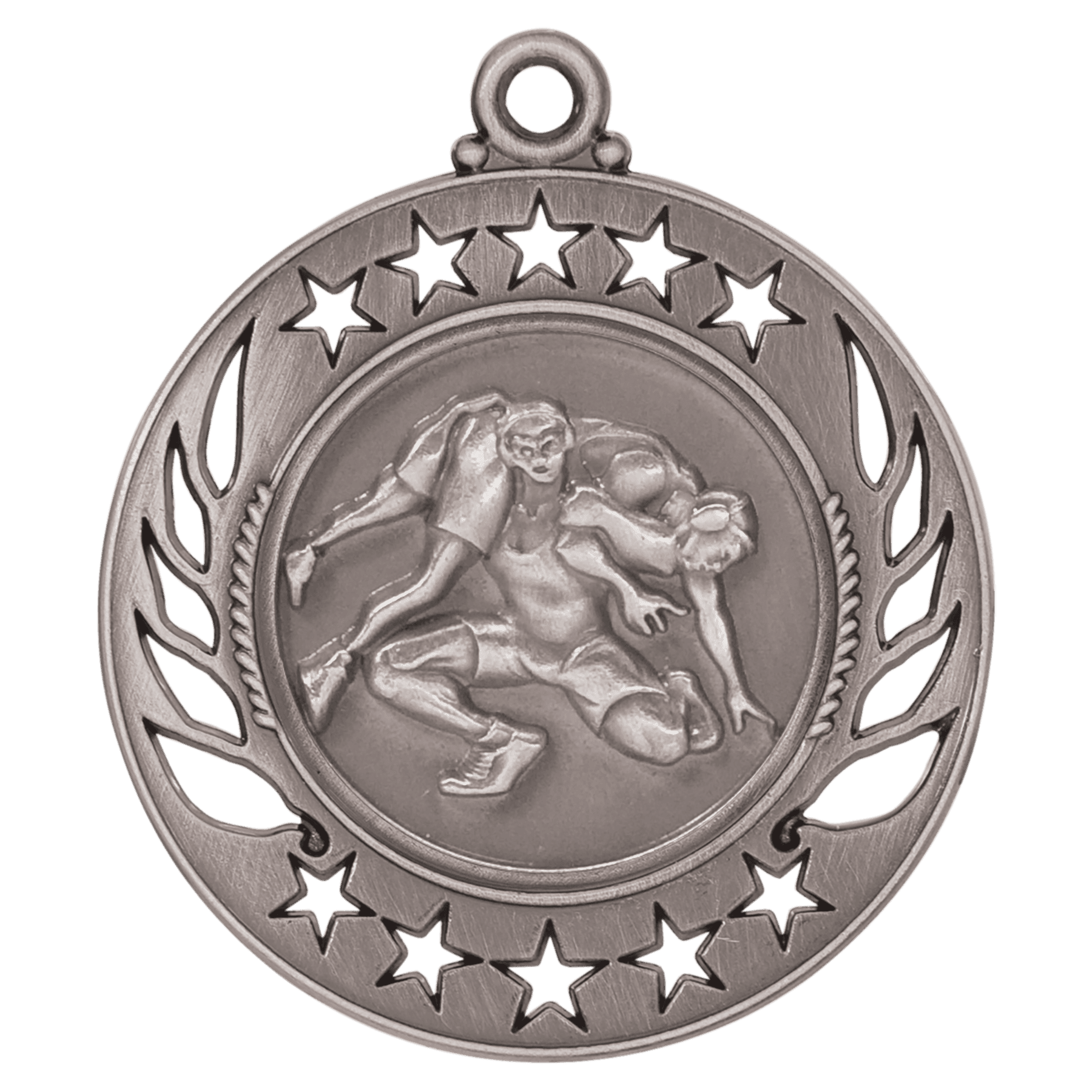 2 1/4" Antique Silver Wrestling Galaxy Medal