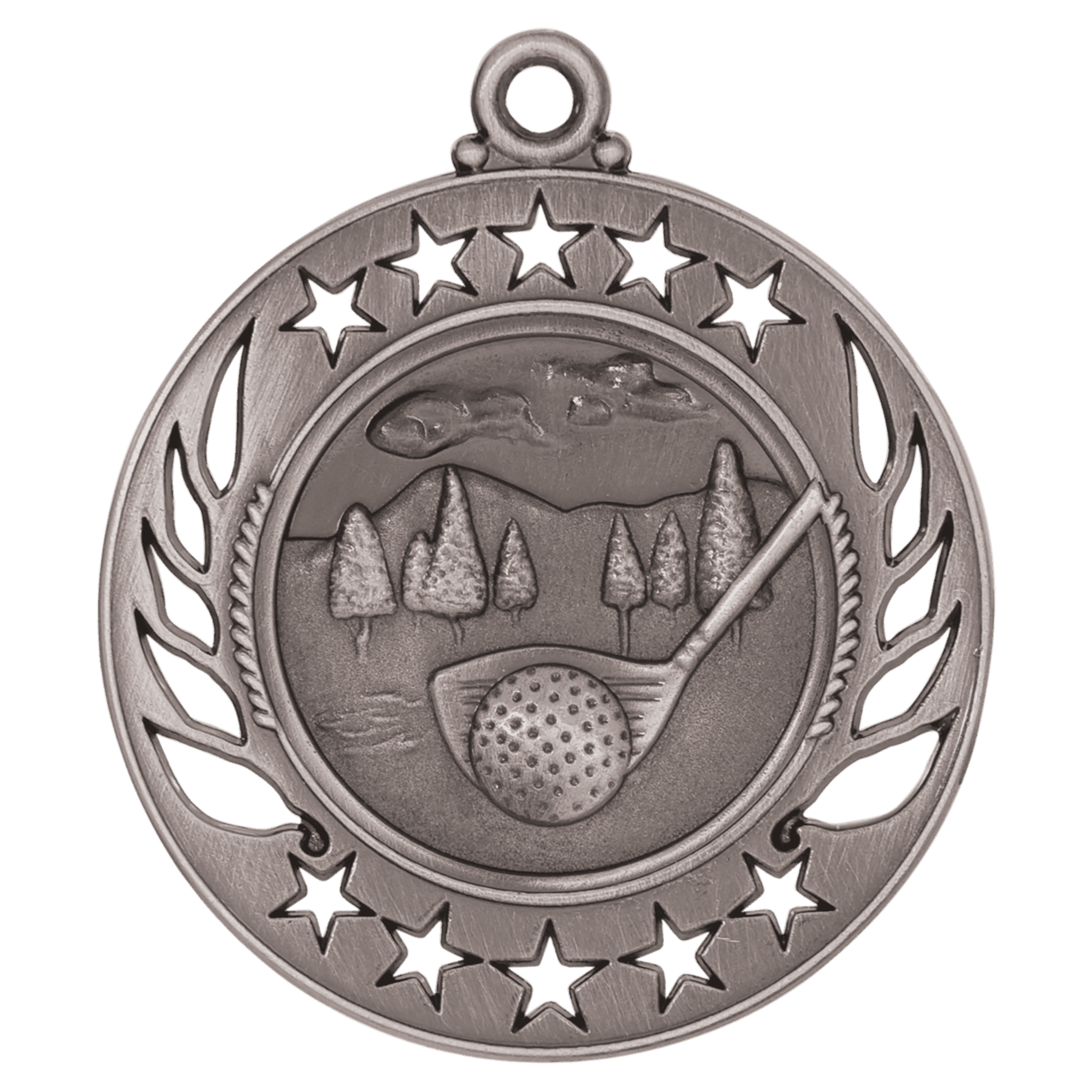 2 1/4" Antique Silver Golf Galaxy Medal
