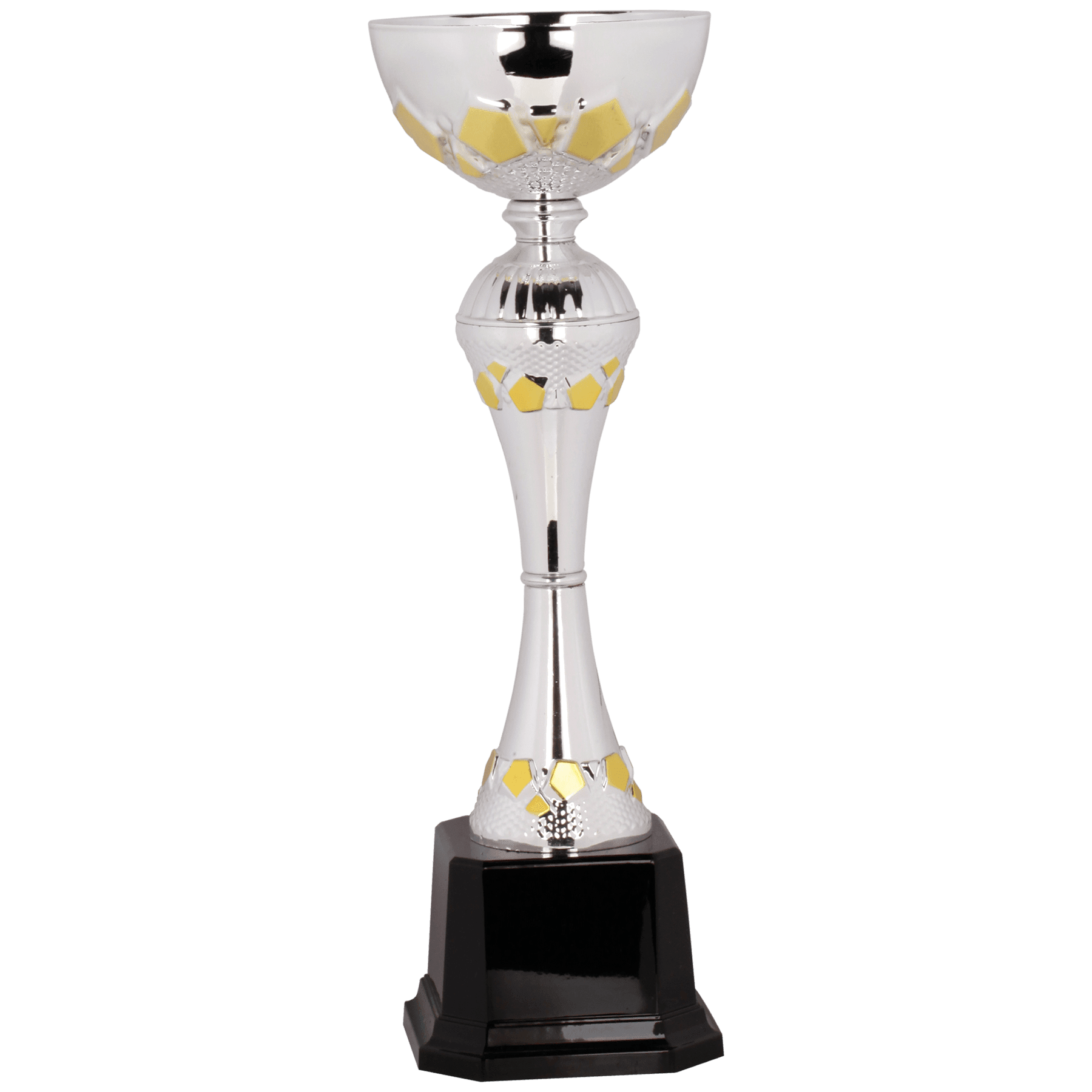 12" Silver/Gold Completed Metal Cup Trophy on Plastic Base