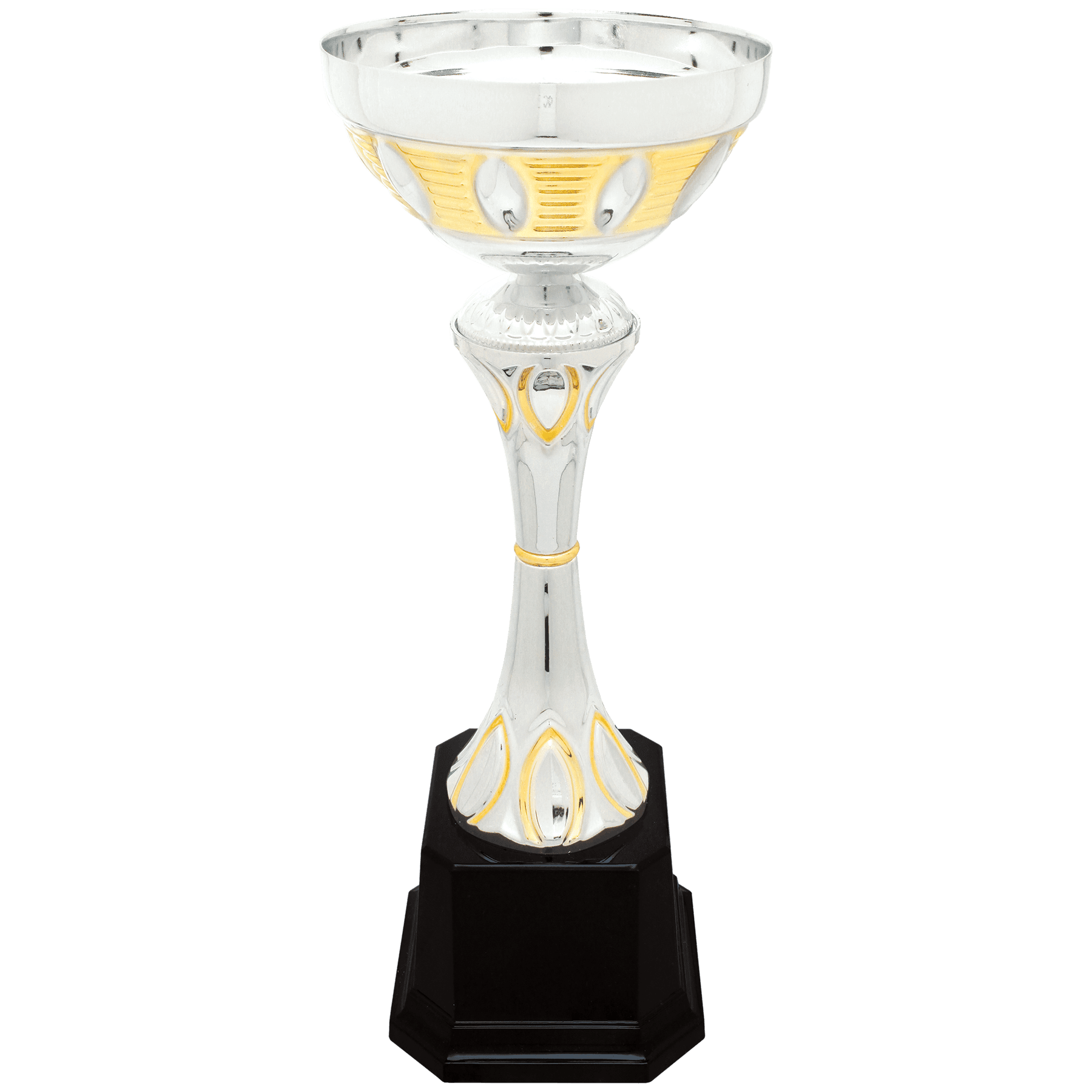 12" Silver/Gold Completed Metal Cup Trophy on Plastic Base