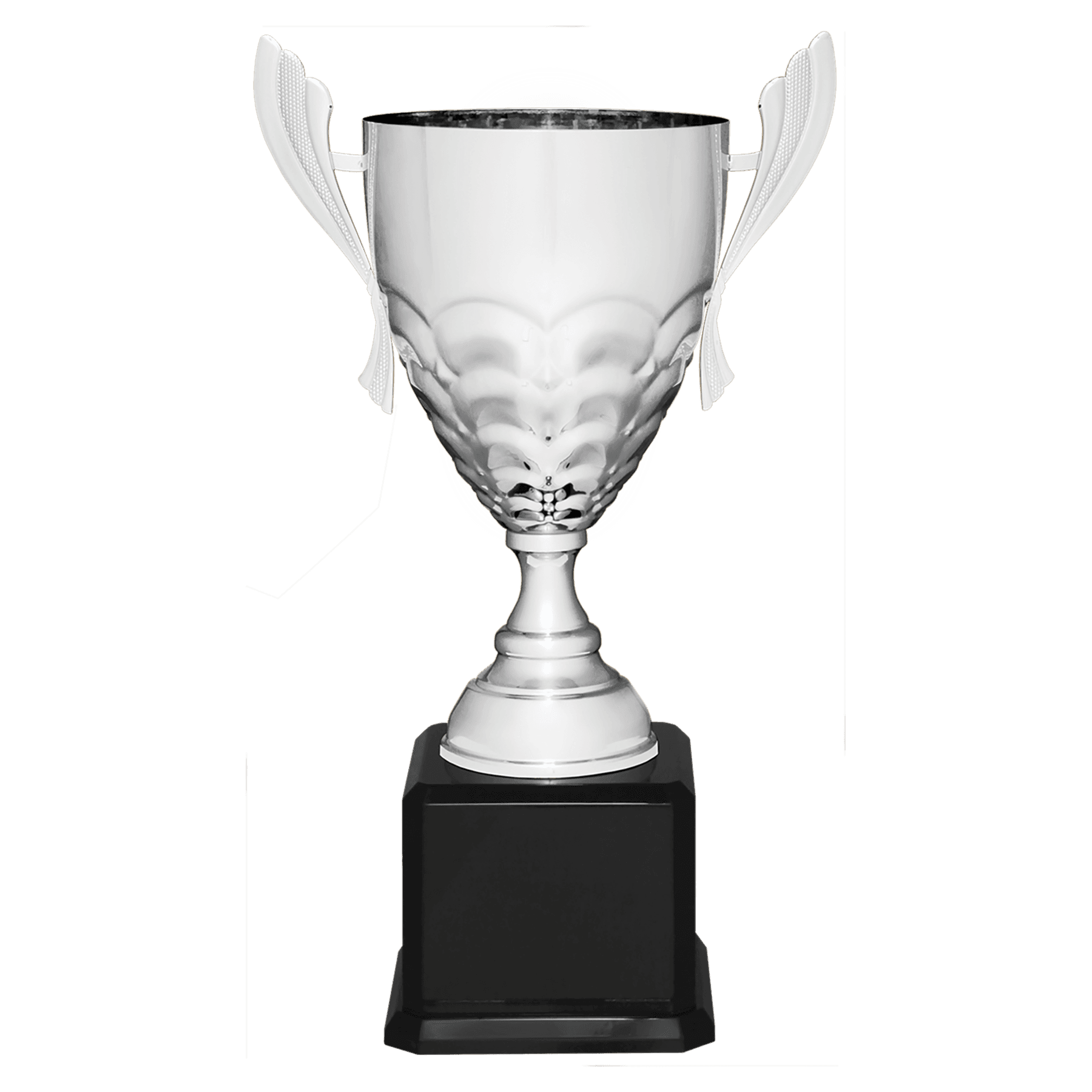 21" Silver Completed Metal Cup Trophy on Black Royal Piano Finish Base