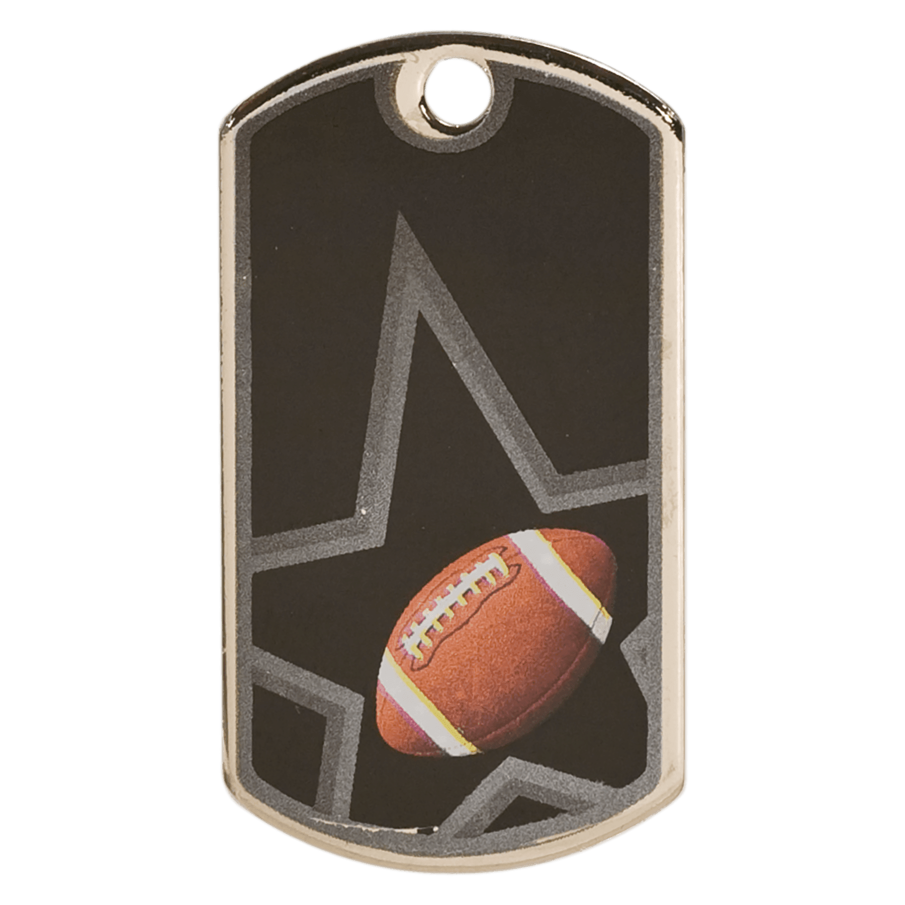 2" Black/Silver Football Laserable Star Dog Tag