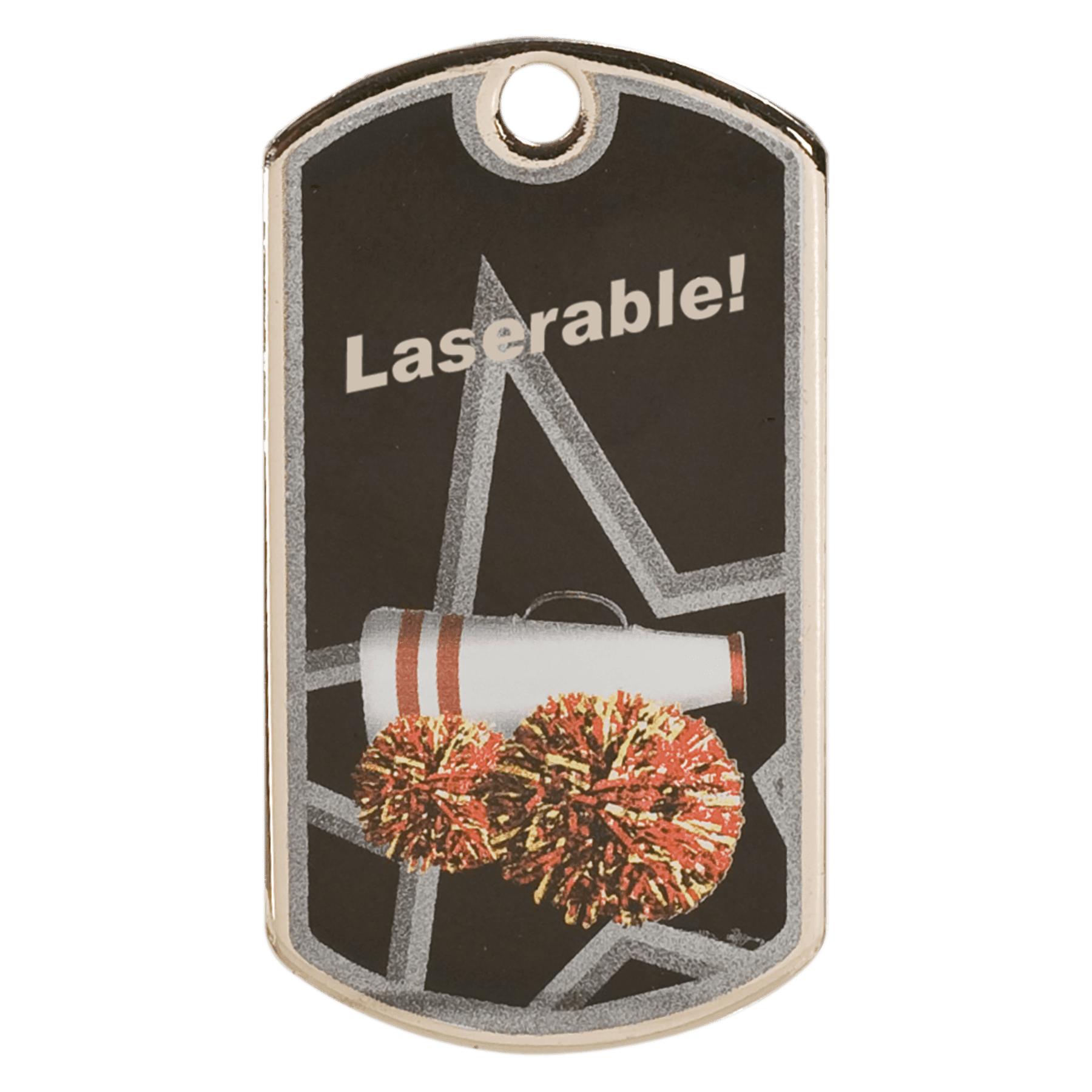 2" Black/Silver Cheer Laserable Star Dog Tag
