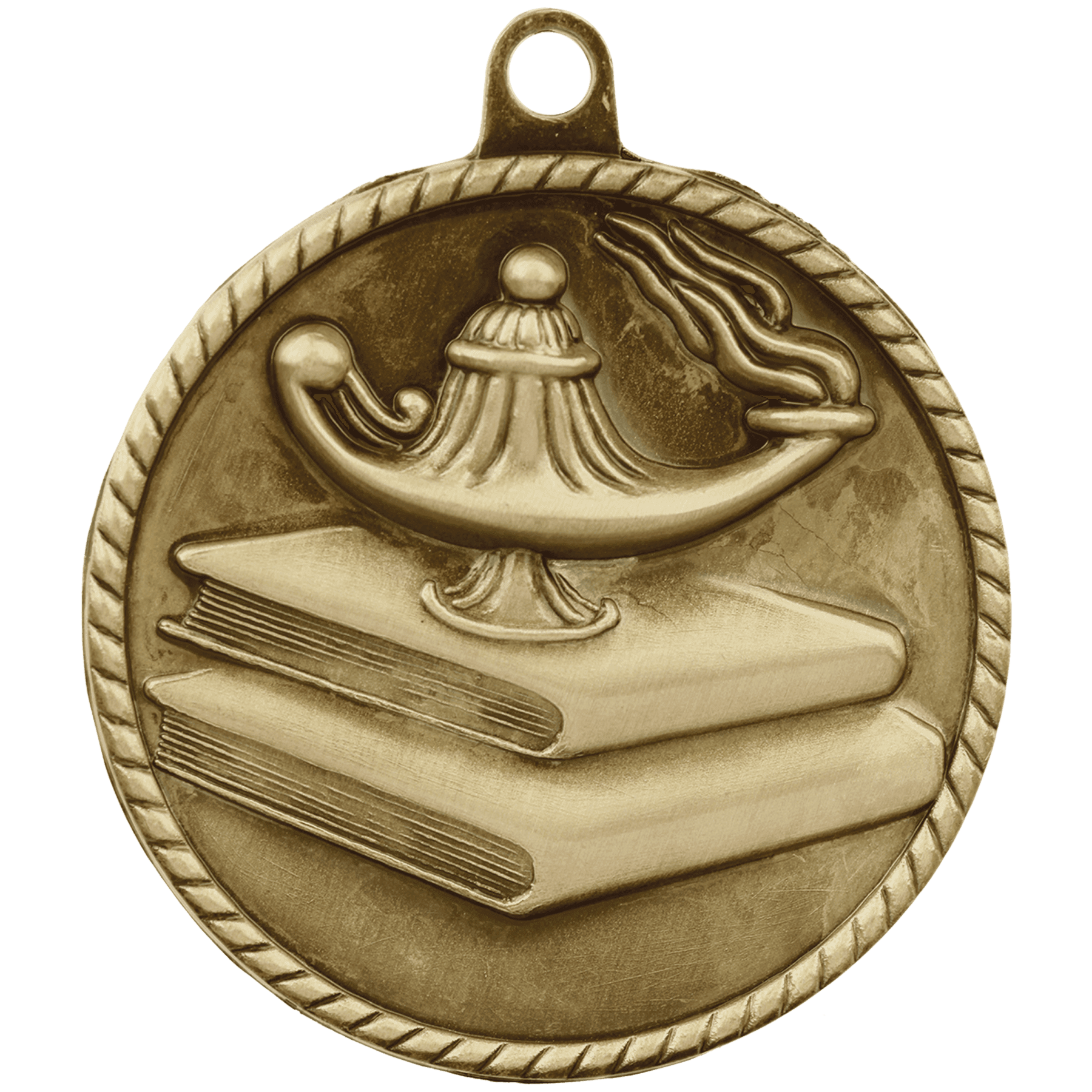 2" Antique Gold Lamp of Knowledge High Relief Medal