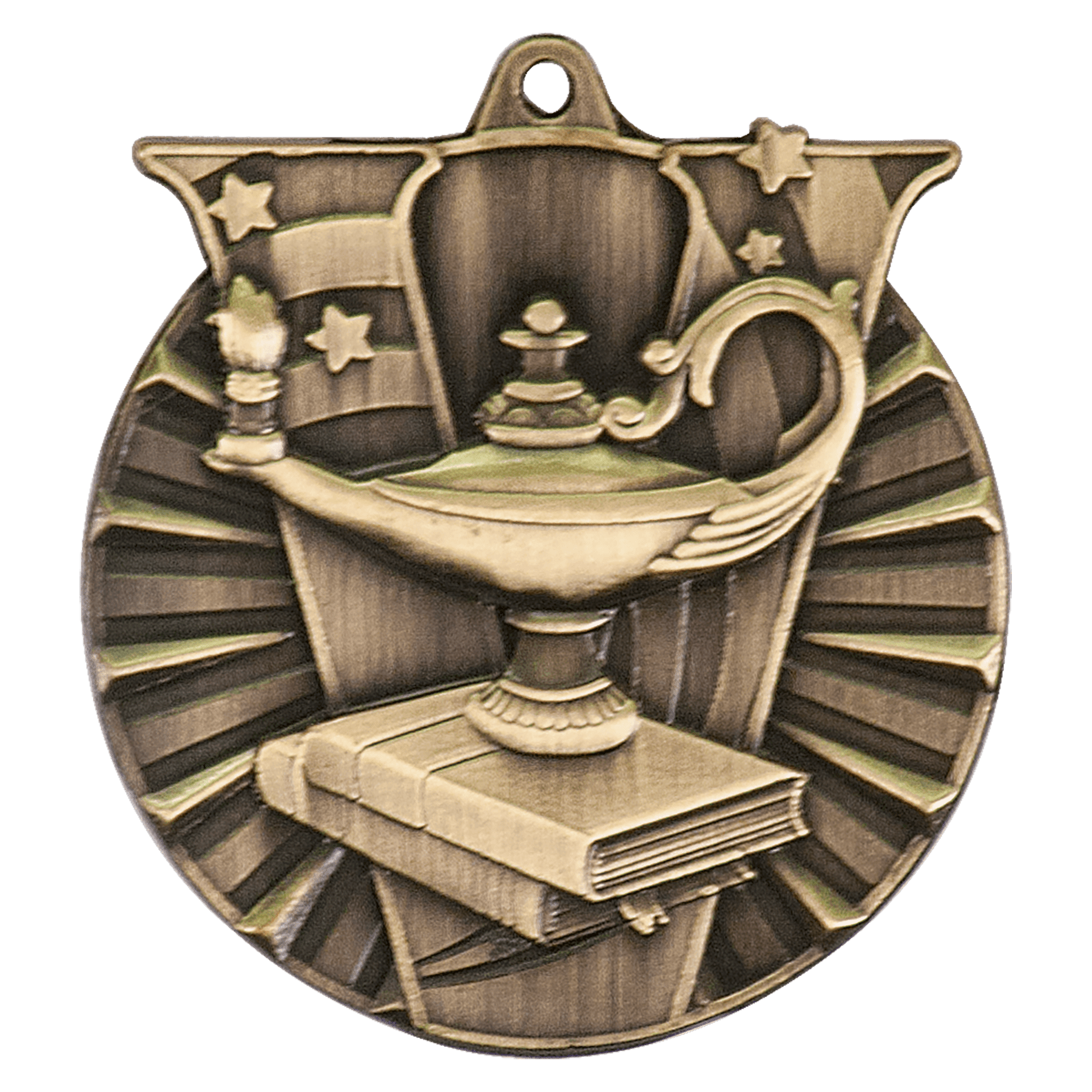 2" Antique Gold Lamp of Knowledge Victory Medal