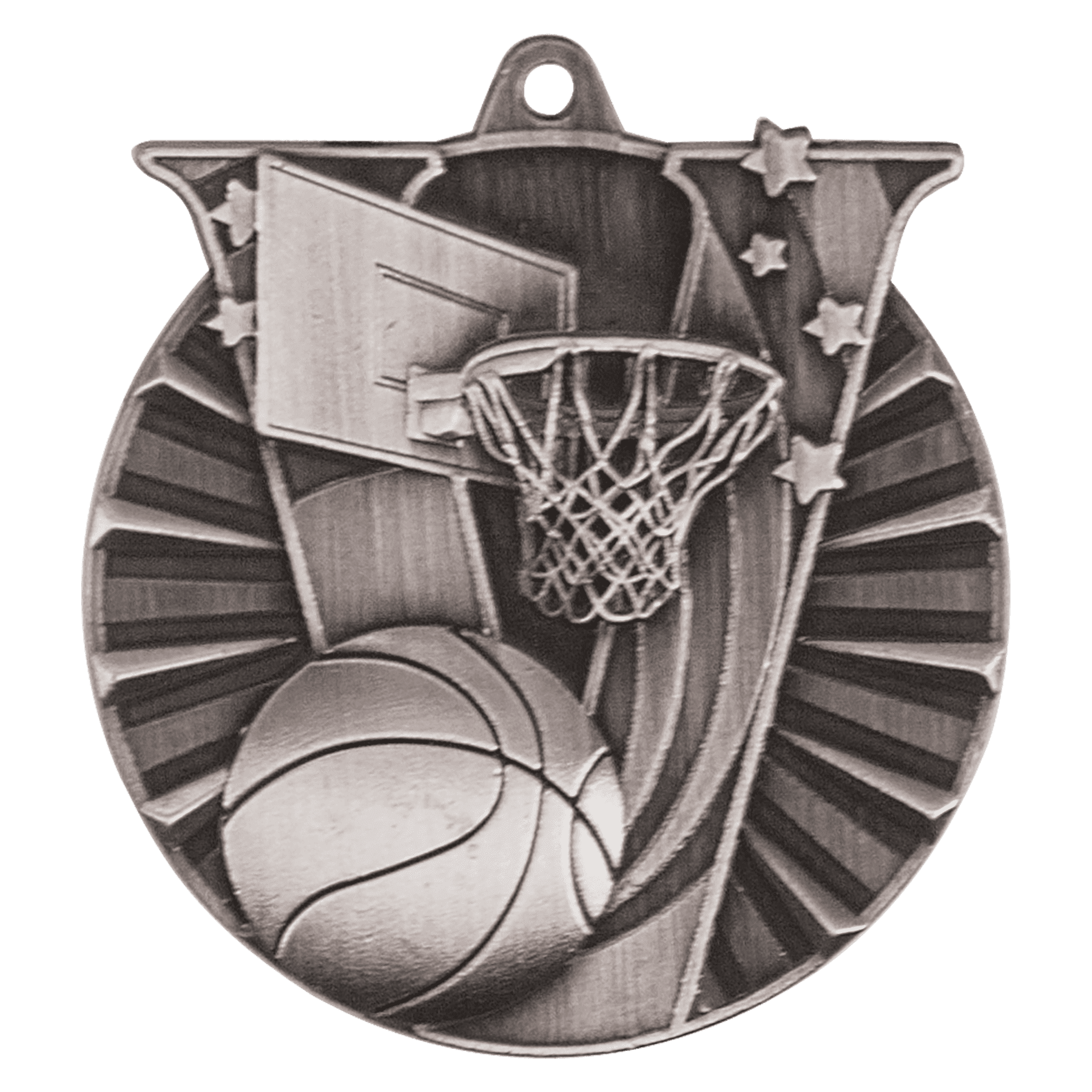 2" Antique Silver Basketball Victory Medal