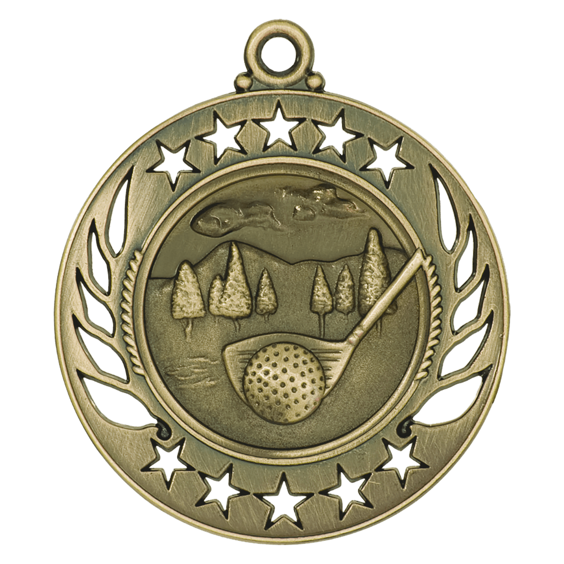 2 1/4" Antique Gold Golf Galaxy Medal